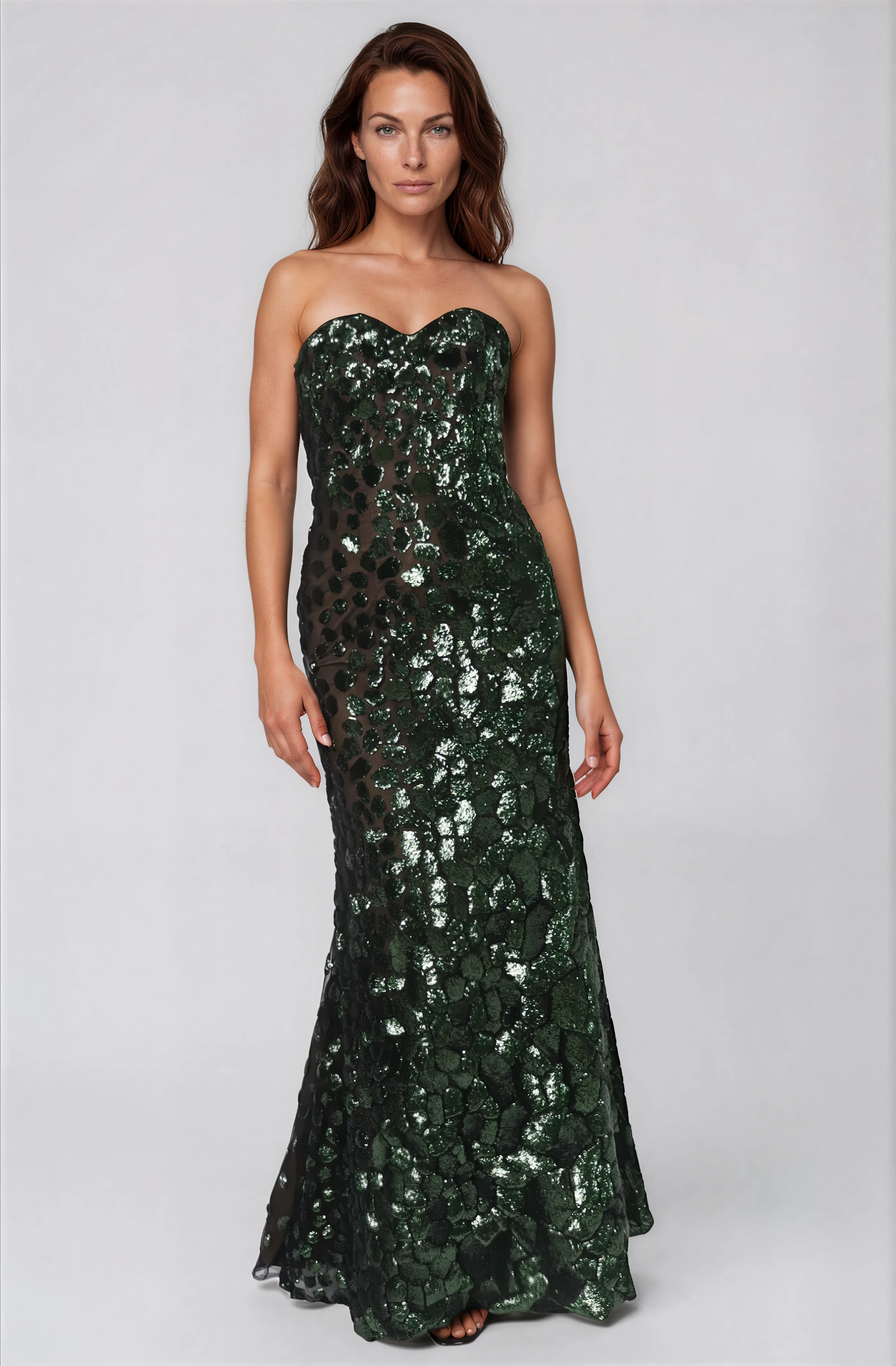 Strapless Sequin Fit And Flare Gown Gown Rene Ruiz Collection