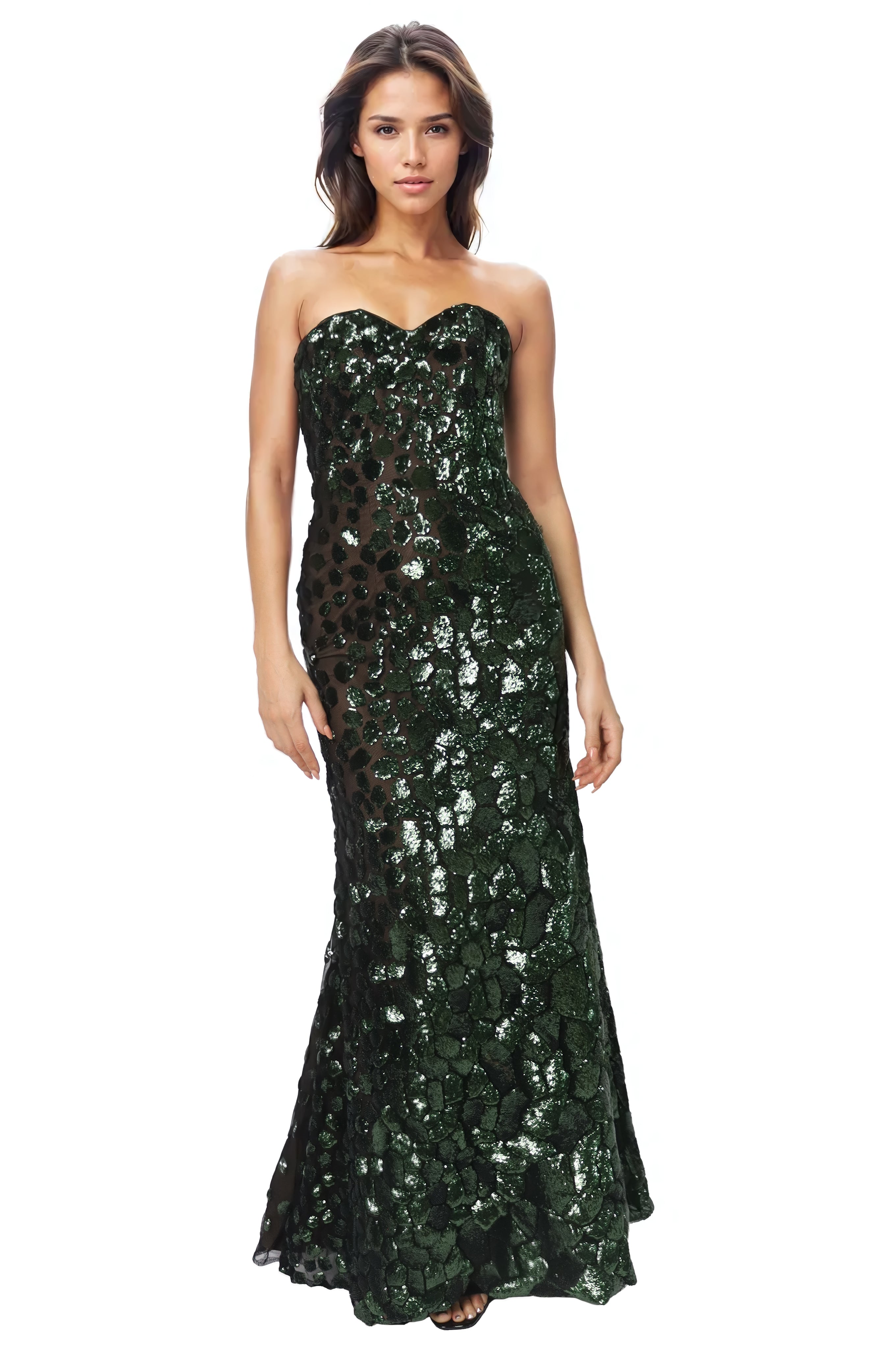 Strapless Sequin Fit And Flare Gown  