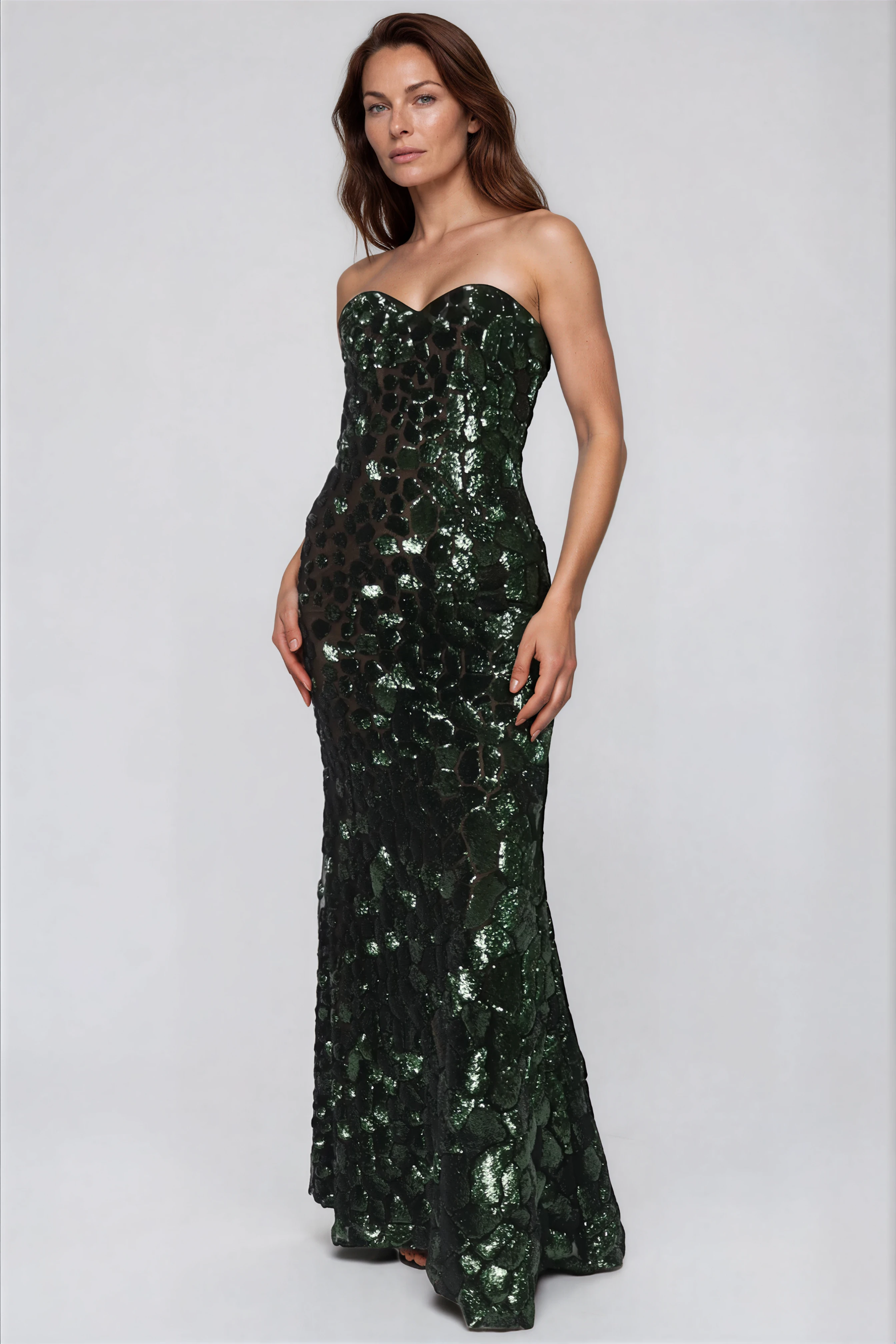 Strapless Sequin Fit And Flare Gown Gown Rene Ruiz Collection