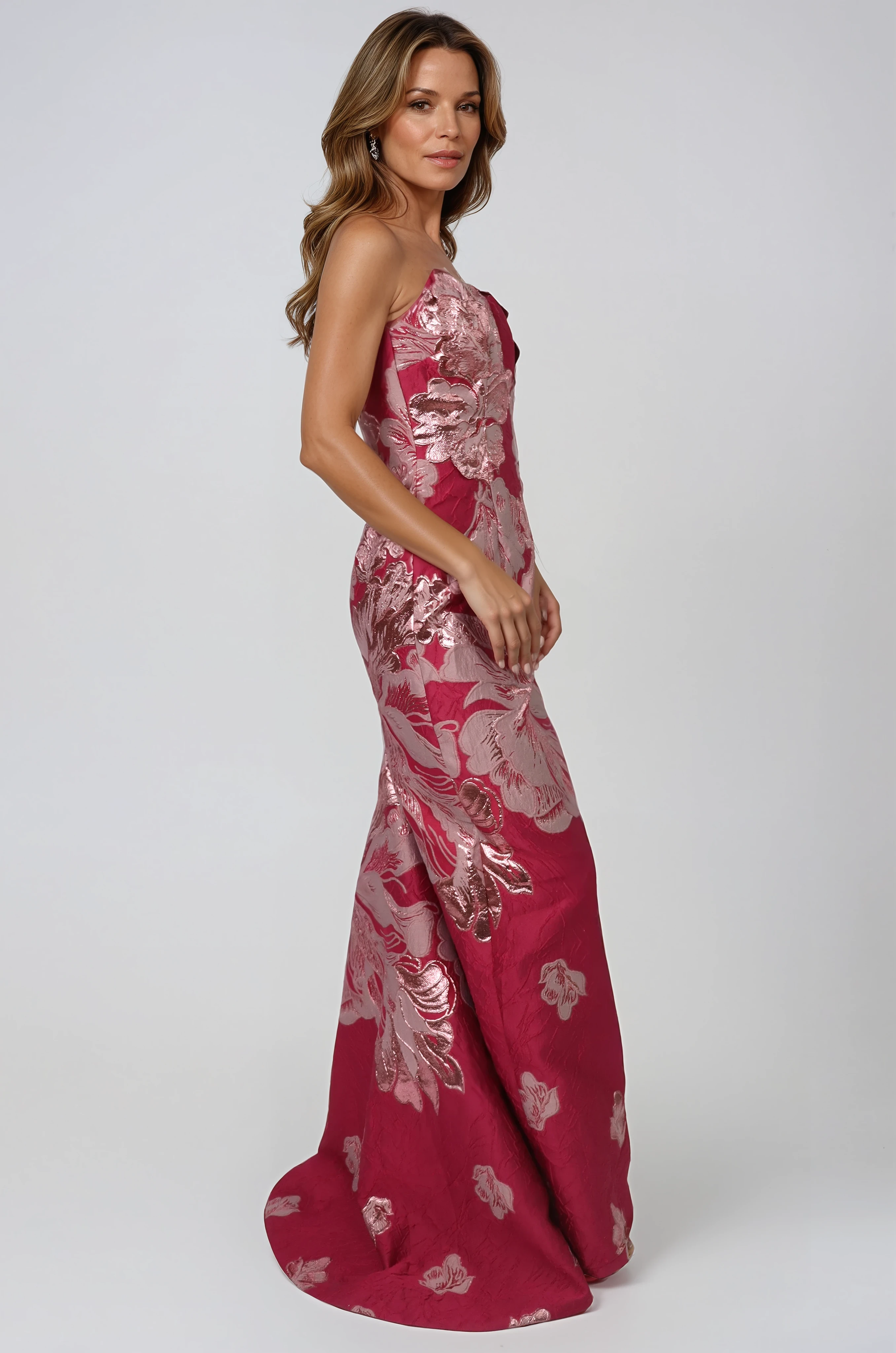 Strapless Sweetheart Brocade Fit And Flare Gown Gown Rene Ruiz Collection