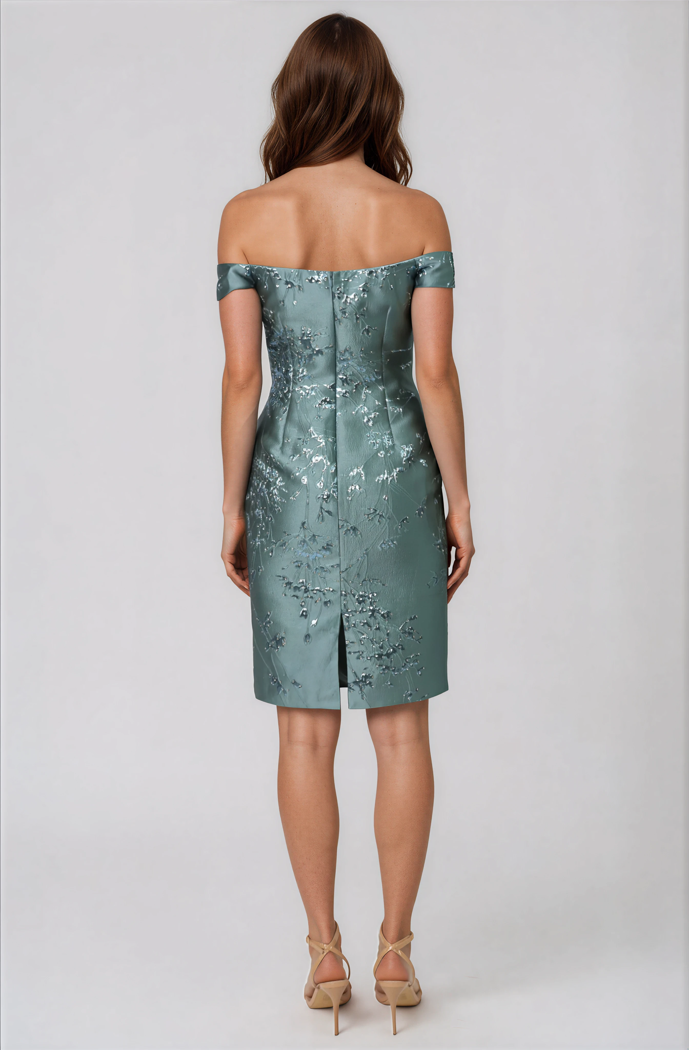 Off The Shoulder Floral Brocade Sheath Cocktail Cocktail Rene Ruiz Collection