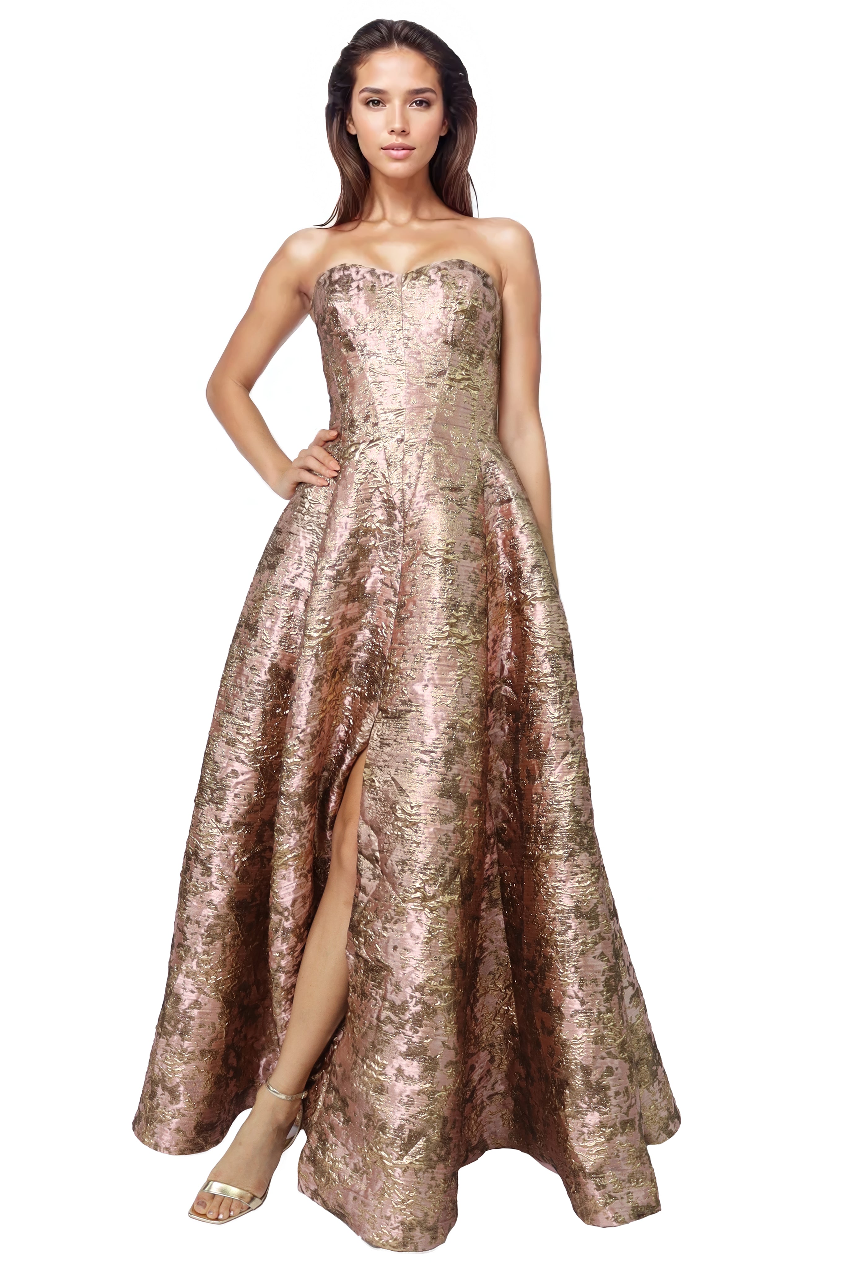 Sweetheart A-Line Brocade Gown With Slit  