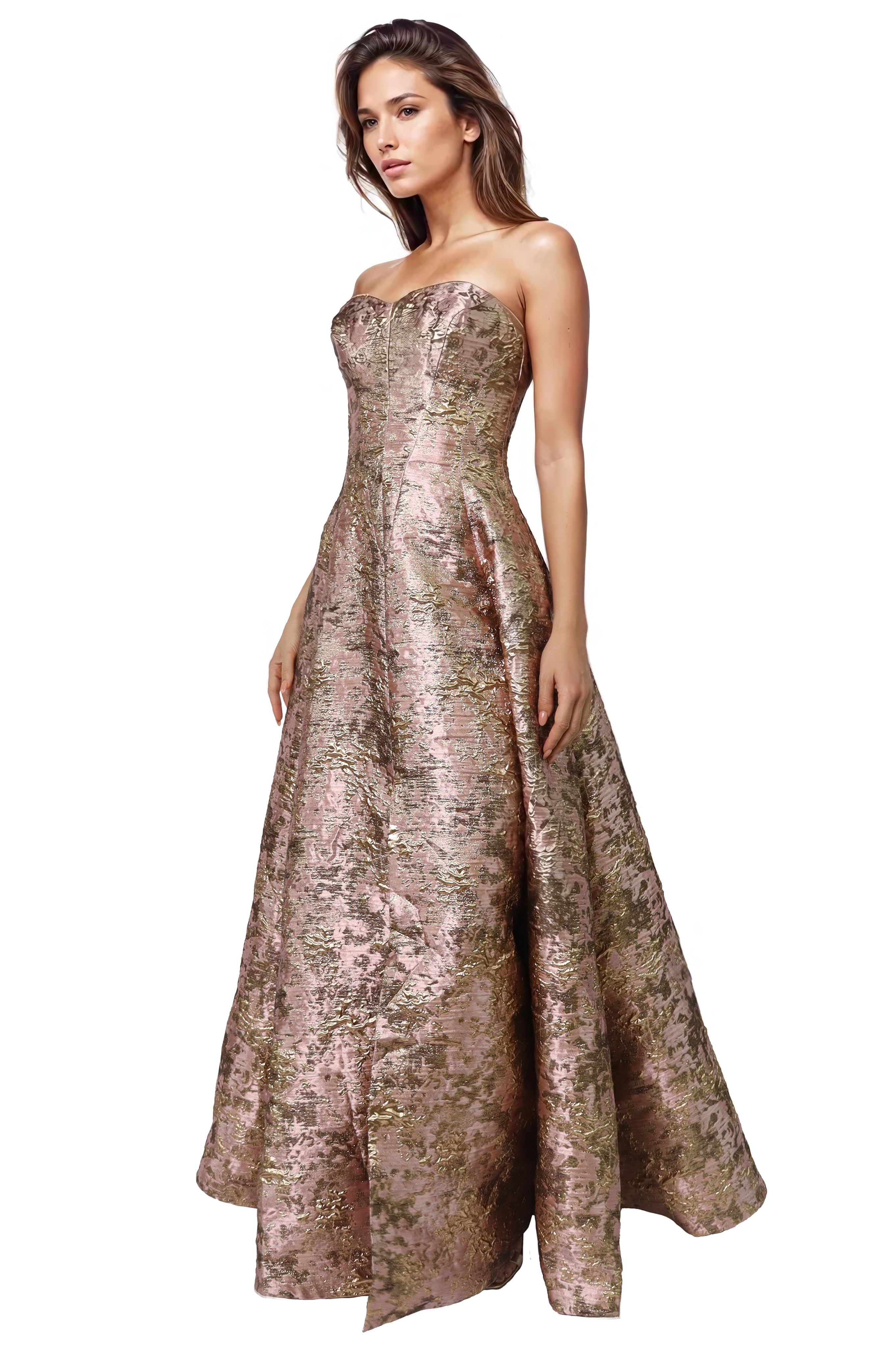 Sweetheart A-Line Brocade Gown With Slit  