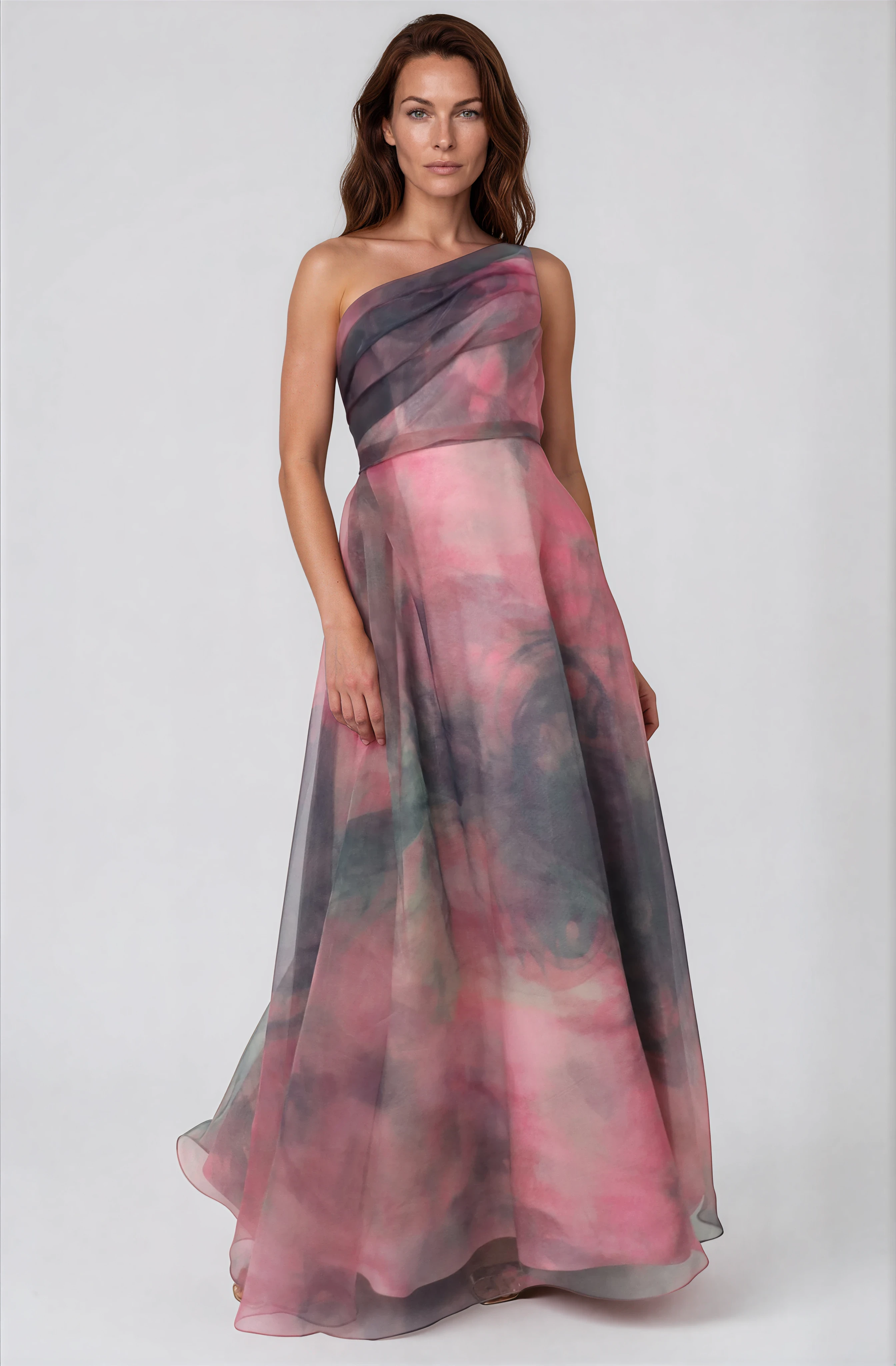 One Shoulder A-line Organza Gown