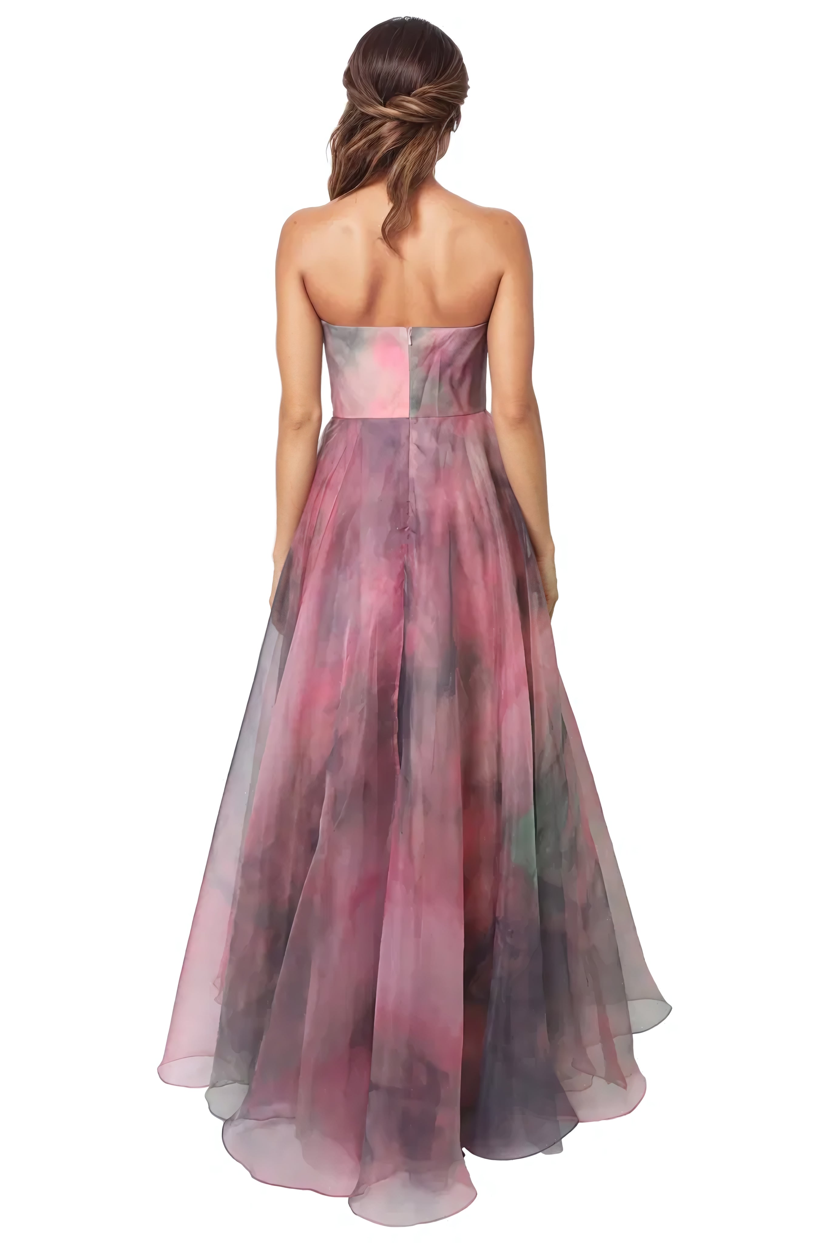 Strapless Ruffled Organza A-Line Gown  