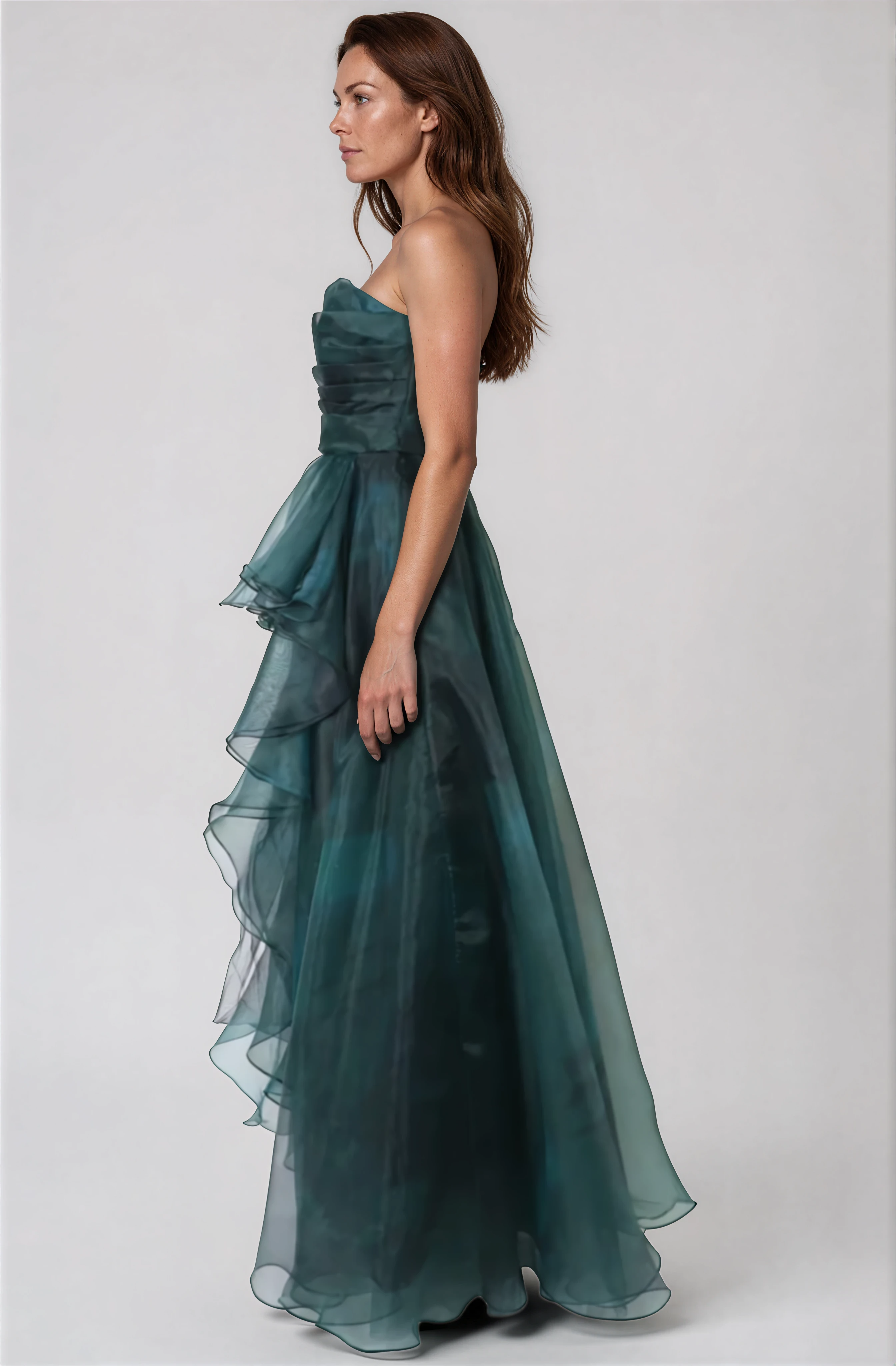 Strapless Ruffled Organza A-Line Gown Gown Rene Ruiz Collection