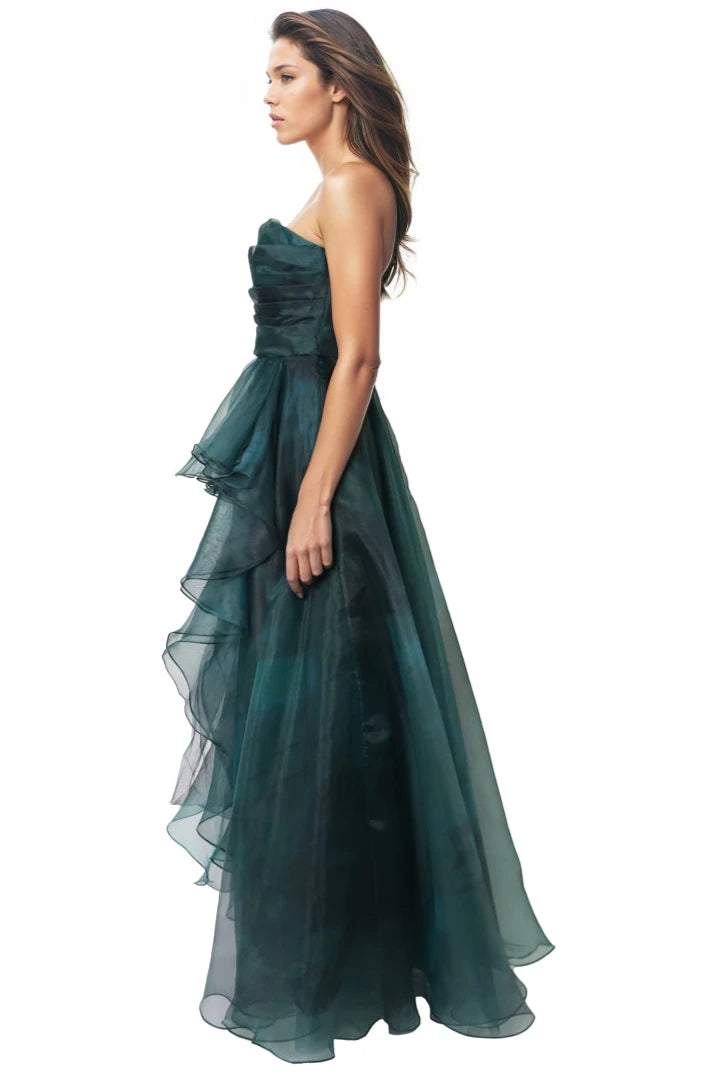 Strapless Ruffled Organza A-Line Gown  