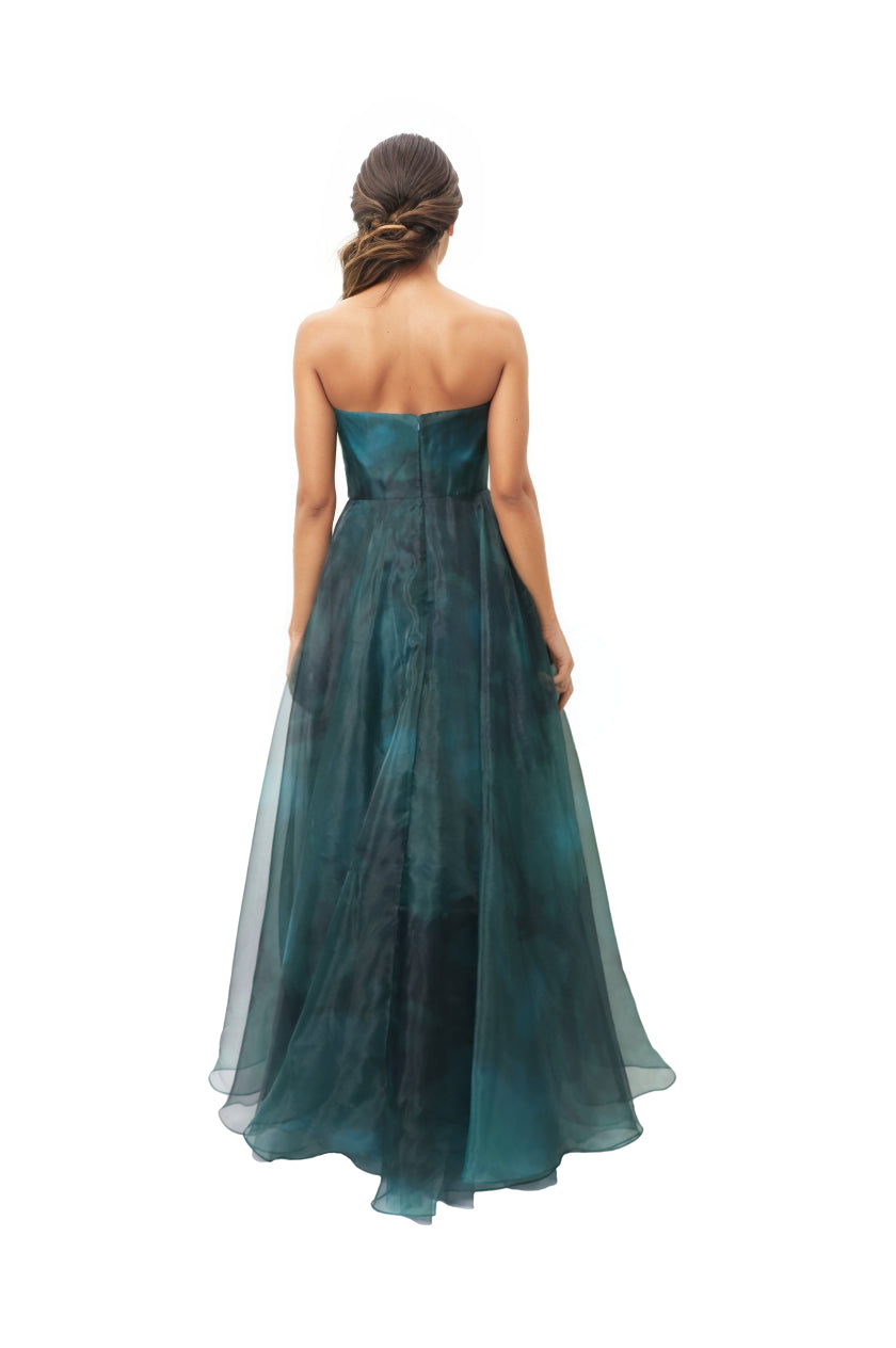 Strapless Ruffled Organza A-Line Gown  