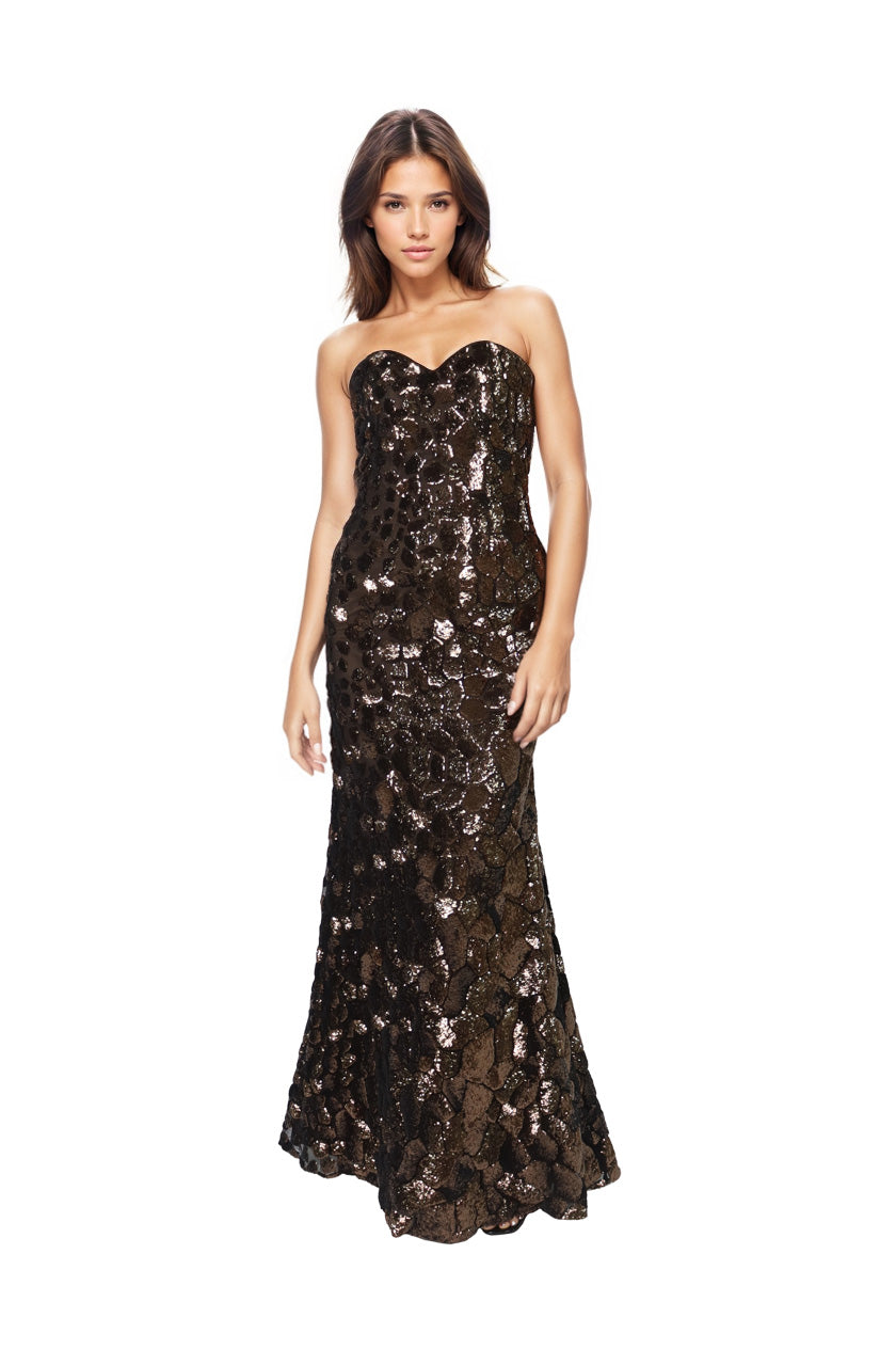 Strapless Sequin Fit And Flare Gown  