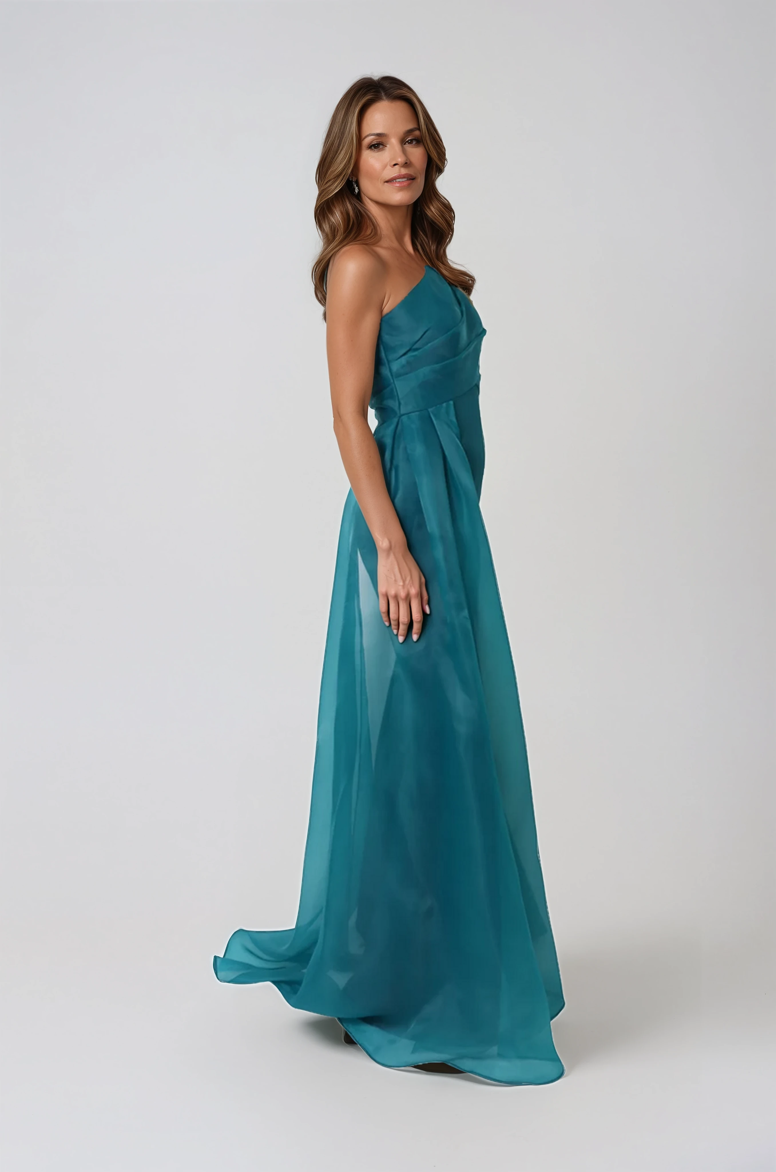 One Shoulder Draped Organza and Crepe Gown Gown Rene Ruiz Collection