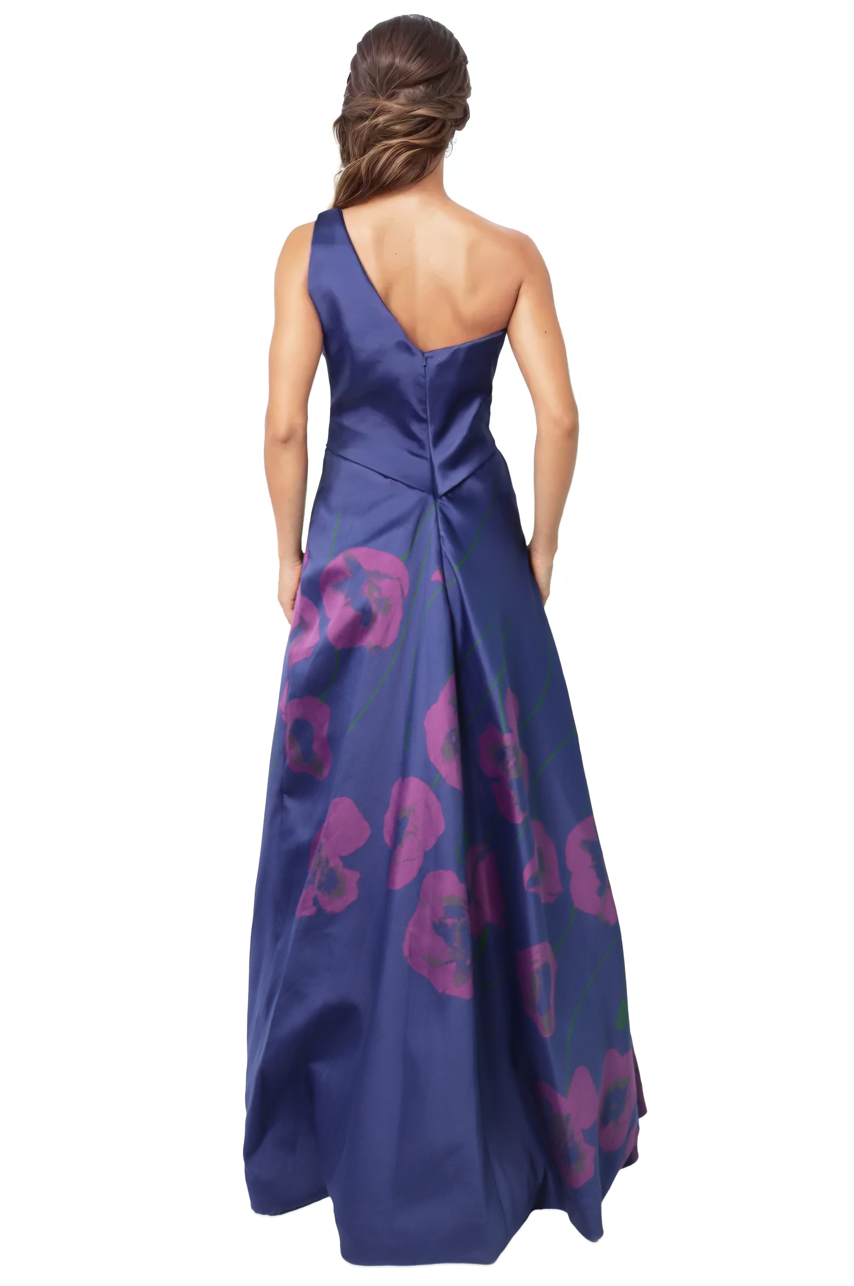 One Shoulder Floral Faille A-Line Gown  