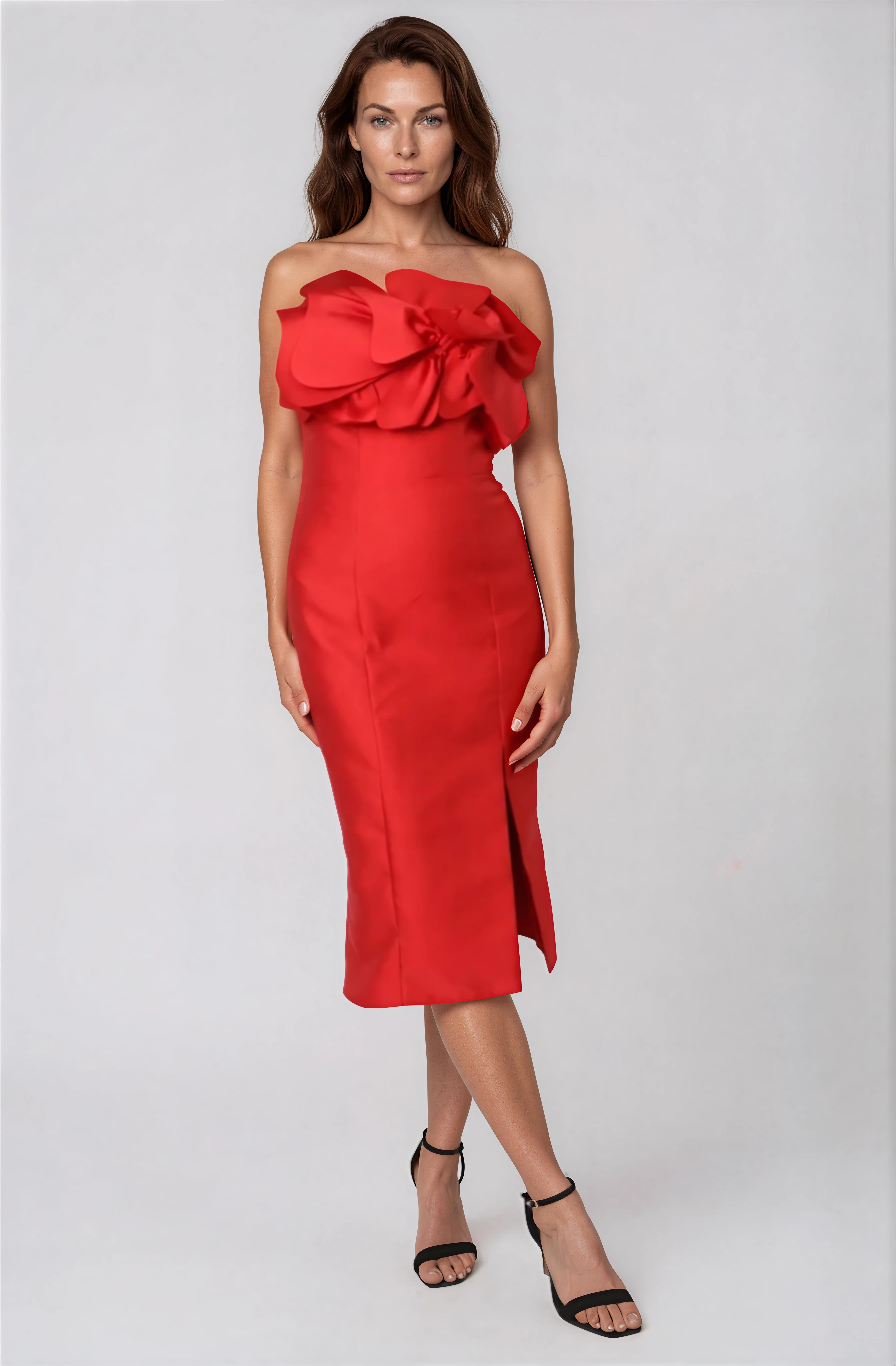 Strapless Floral Mikado Cocktail Cocktail Rene Ruiz Collection