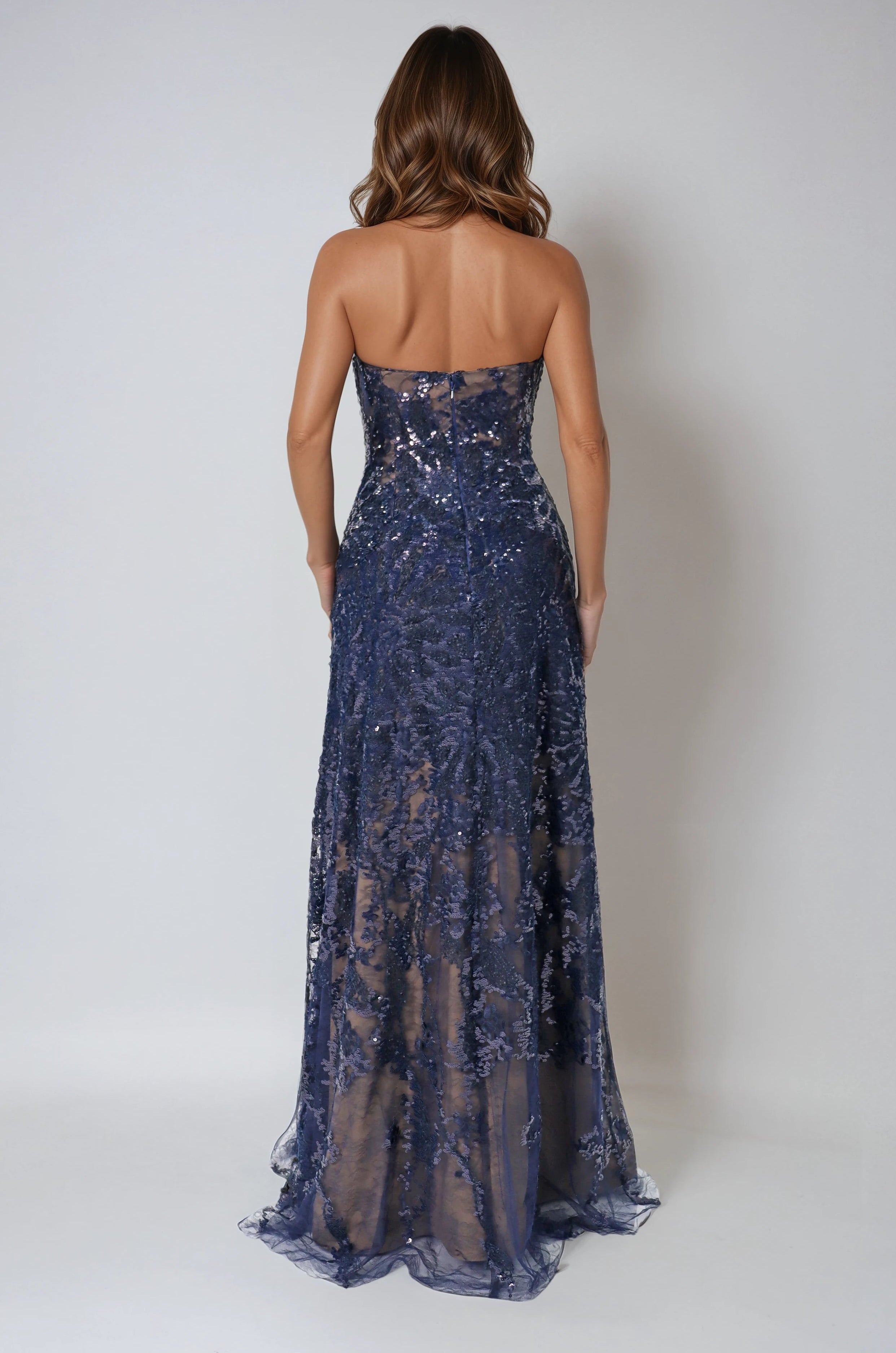 Floral Embroidered Strapless A-Line Gown Gown Rene Ruiz Collection