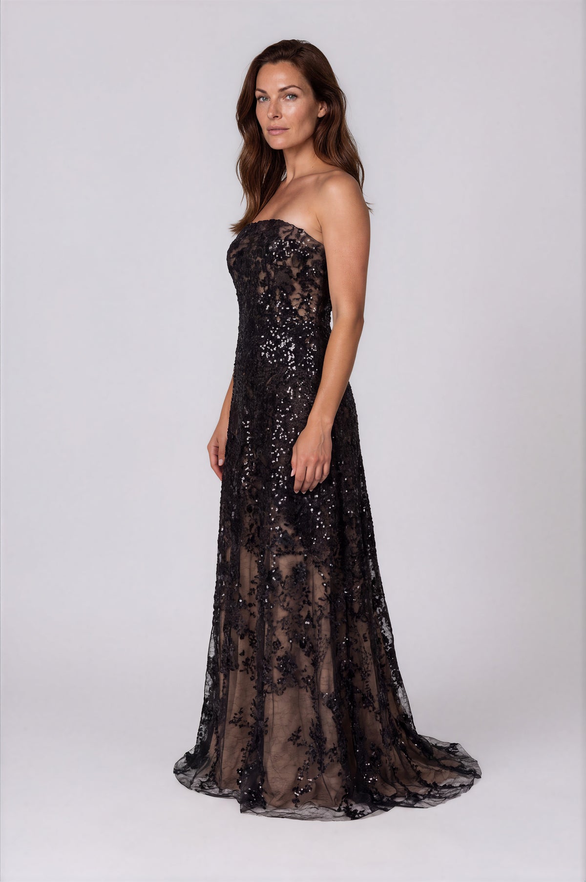 Floral Embroidered Strapless A-Line Gown Gown Rene Ruiz Collection