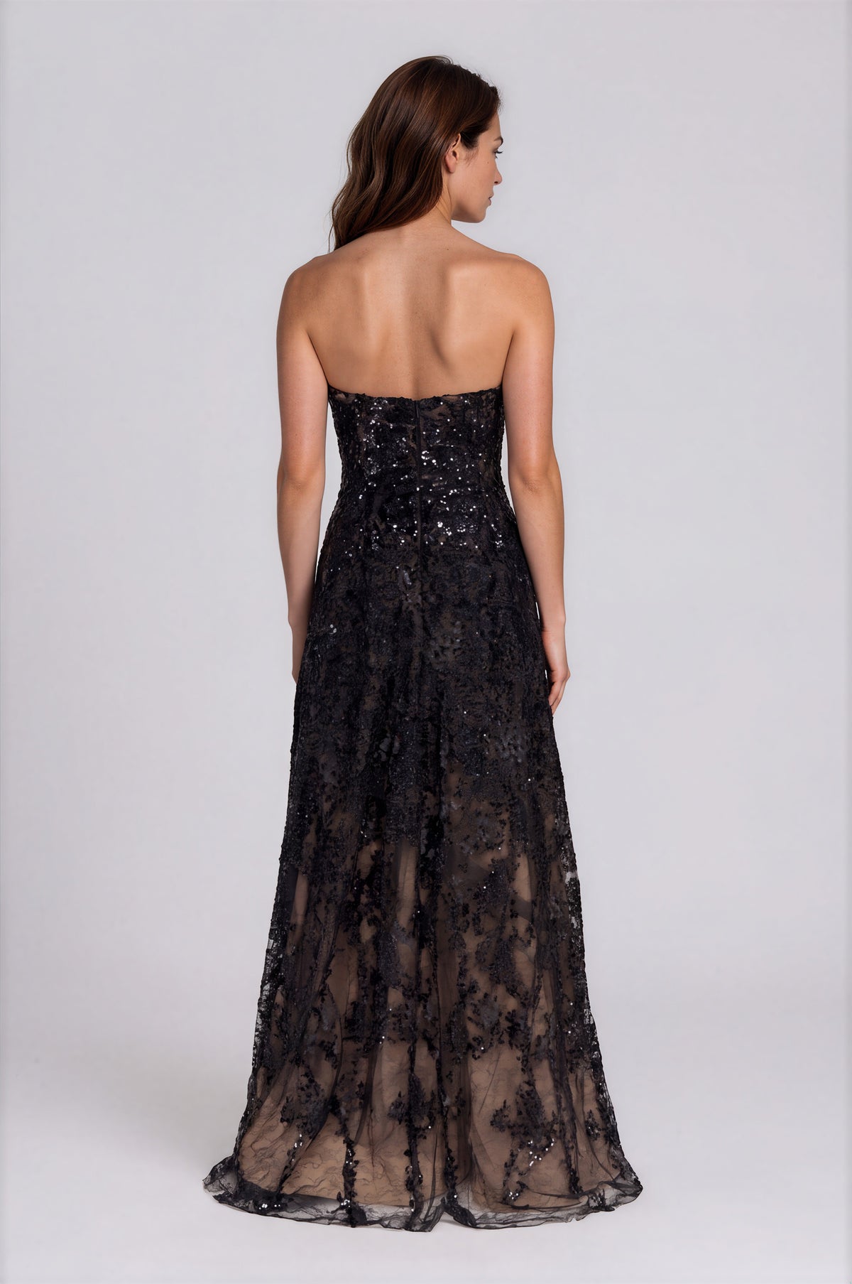 Floral Embroidered Strapless A-Line Gown Gown Rene Ruiz Collection