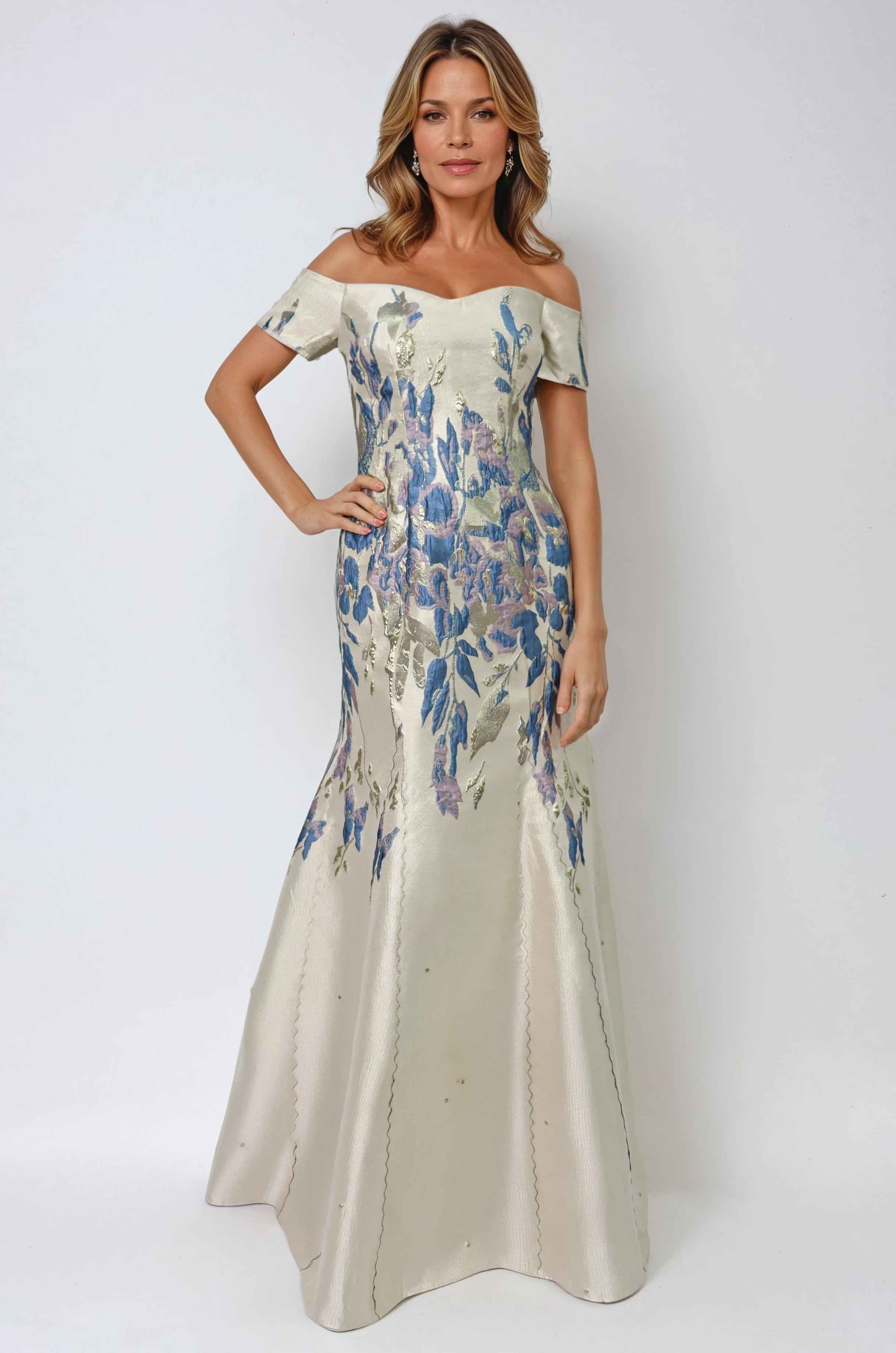 Off The Shoulder Fit And Flare Gown Gown Rene Ruiz Collection