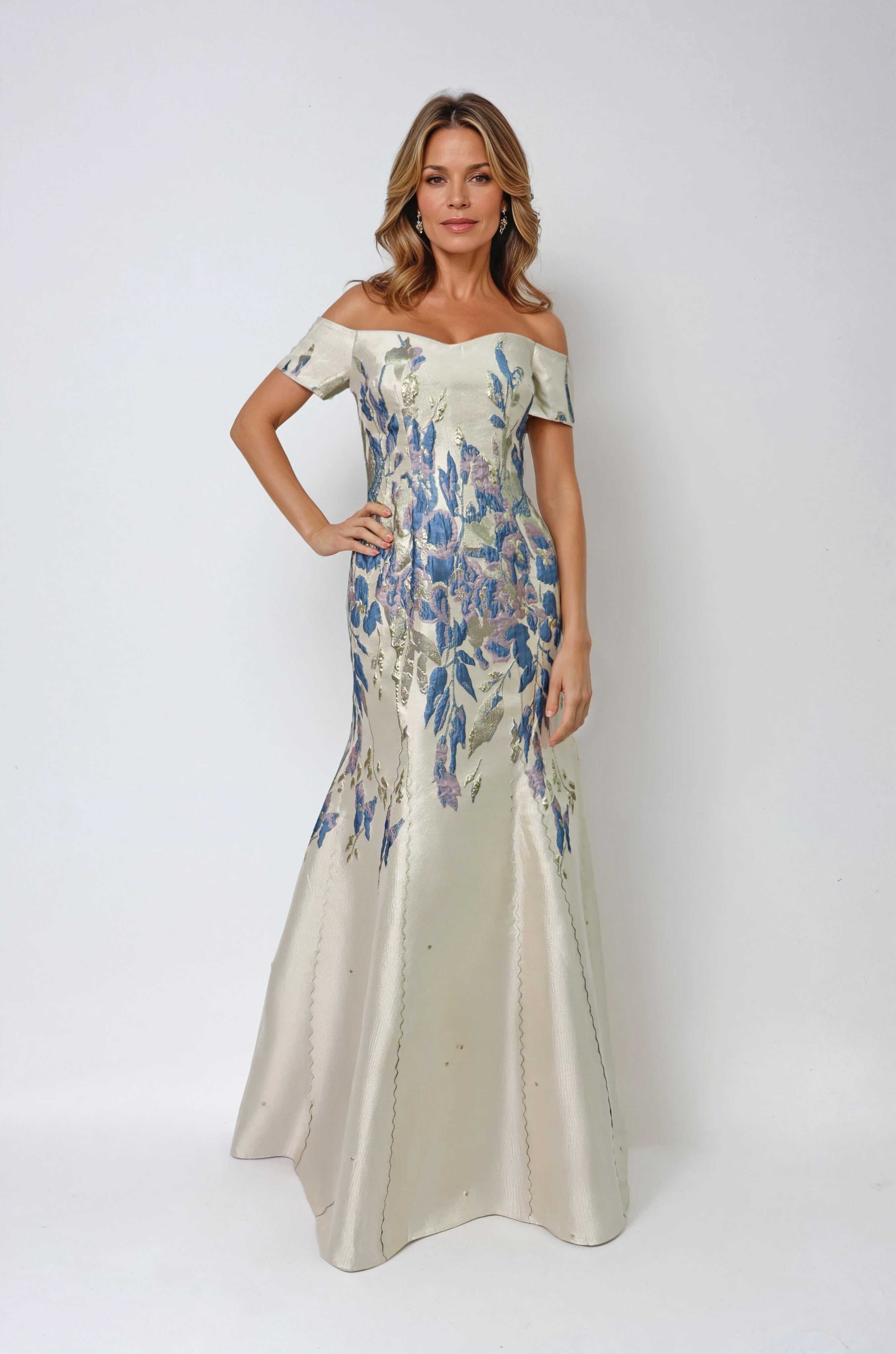 Off The Shoulder Fit And Flare Gown Gown Rene Ruiz Collection