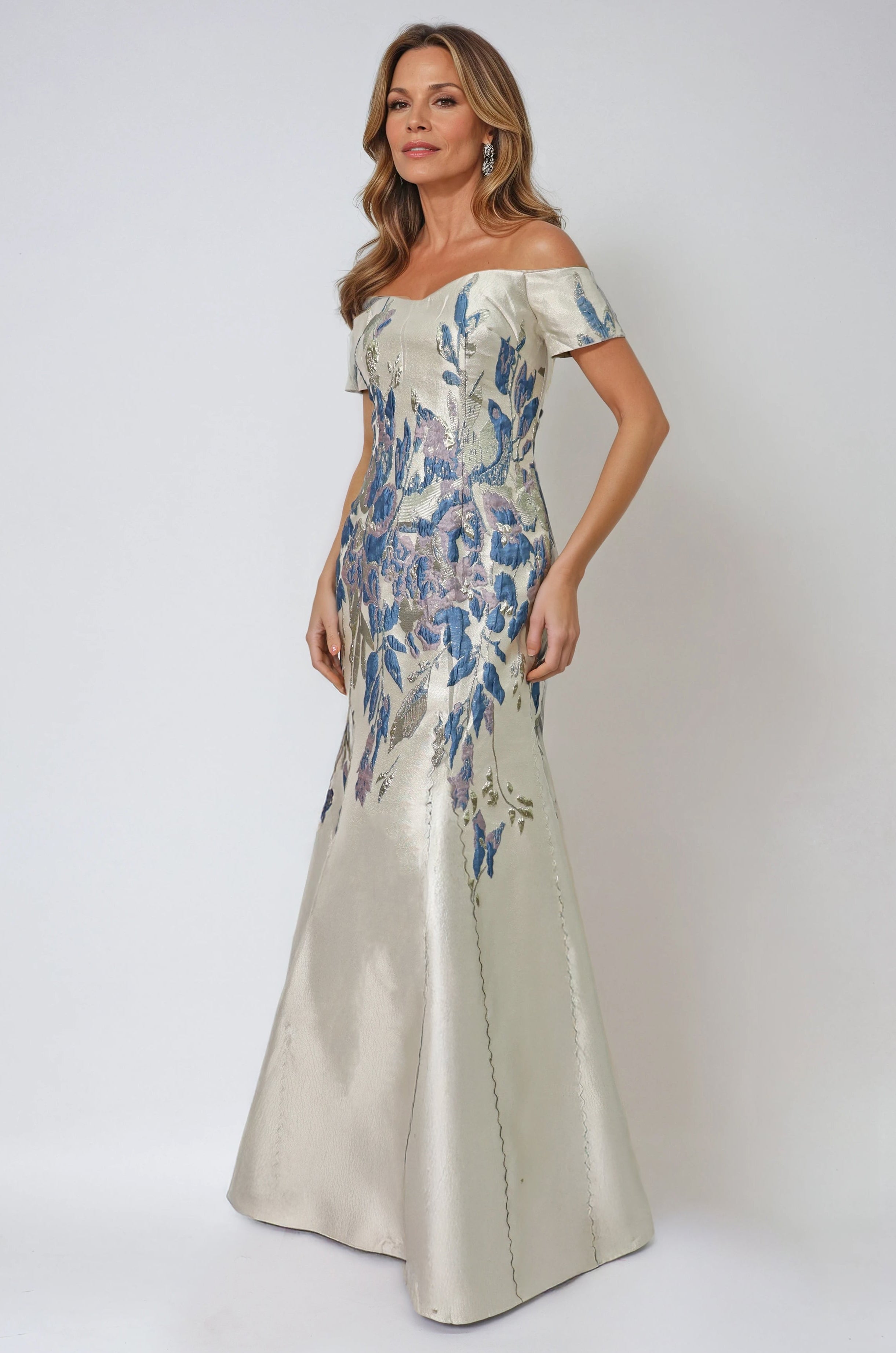 Off The Shoulder Fit And Flare Gown Gown Rene Ruiz Collection