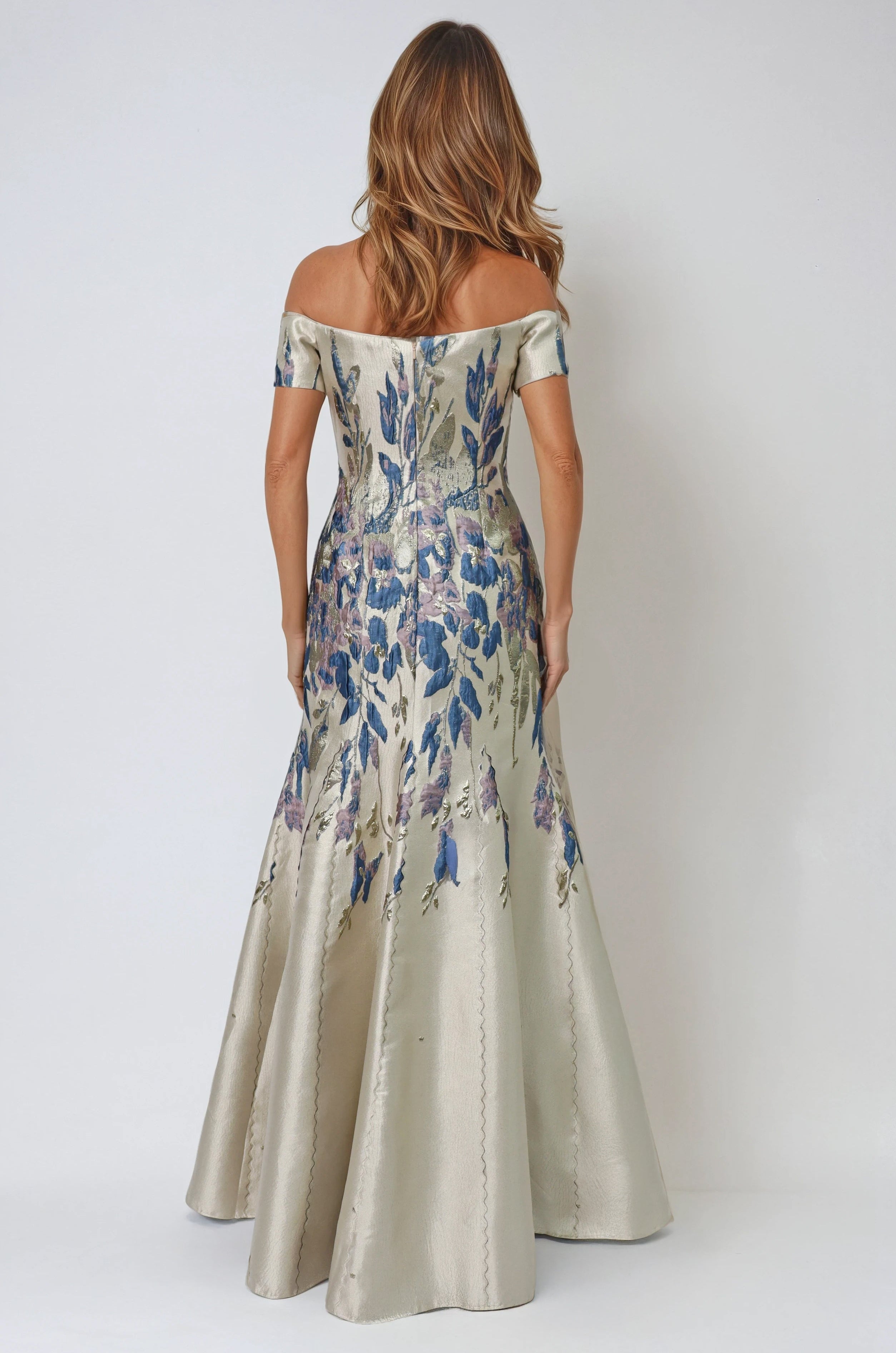 Off The Shoulder Fit And Flare Gown Gown Rene Ruiz Collection