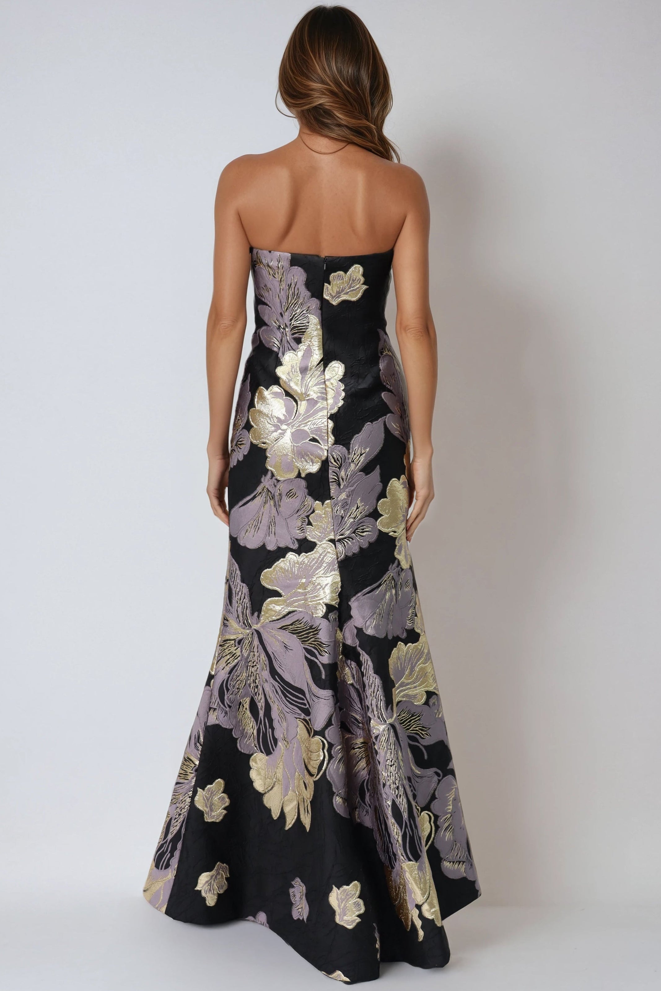 Strapless Fit and Flare Brocade Gown (MANHASSET STOCK) Gown Rene Ruiz Collection