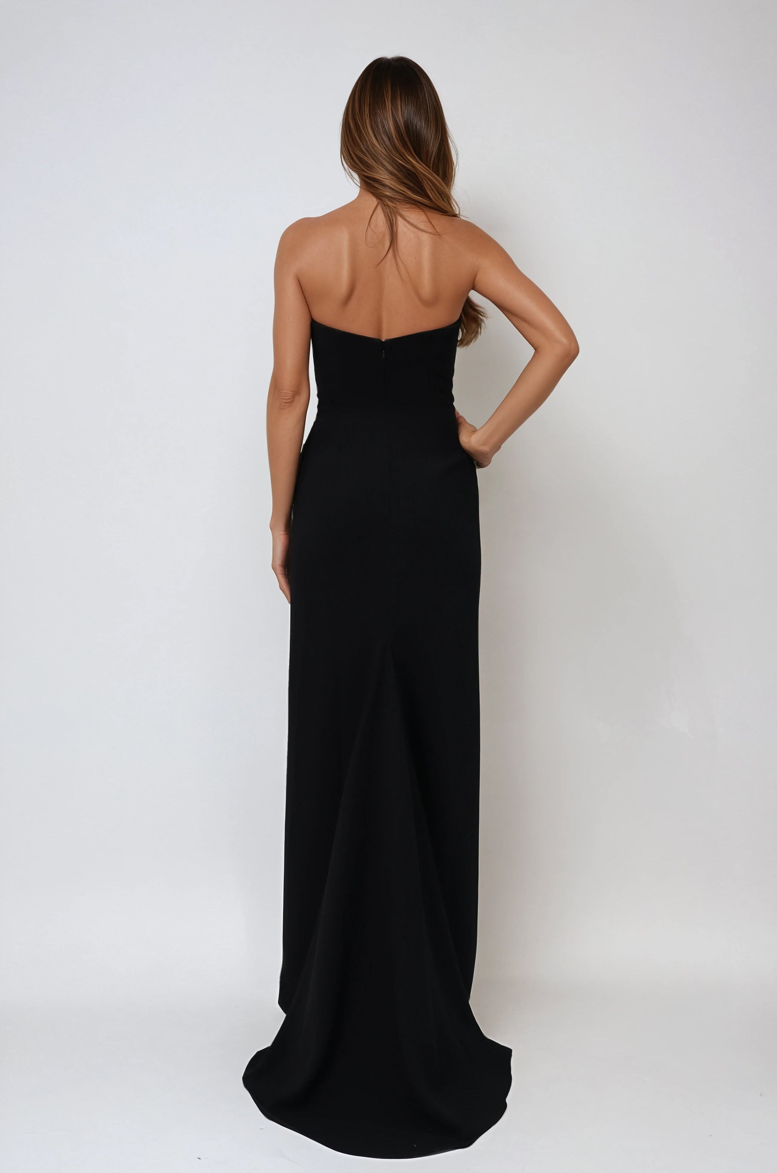 Strapless Floral Sequin Crepe Column Gown