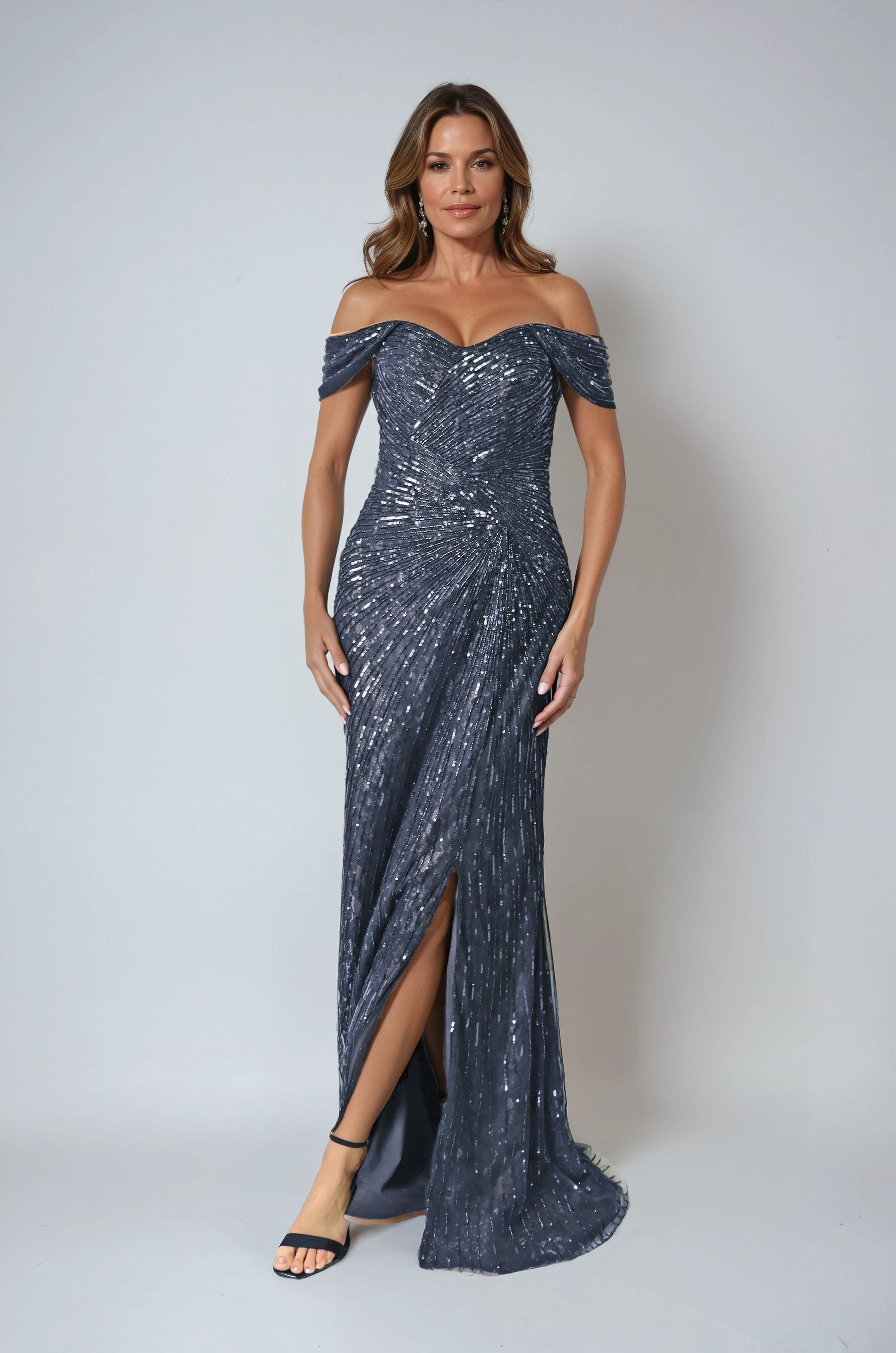 Off the Shoulder Beaded Gown