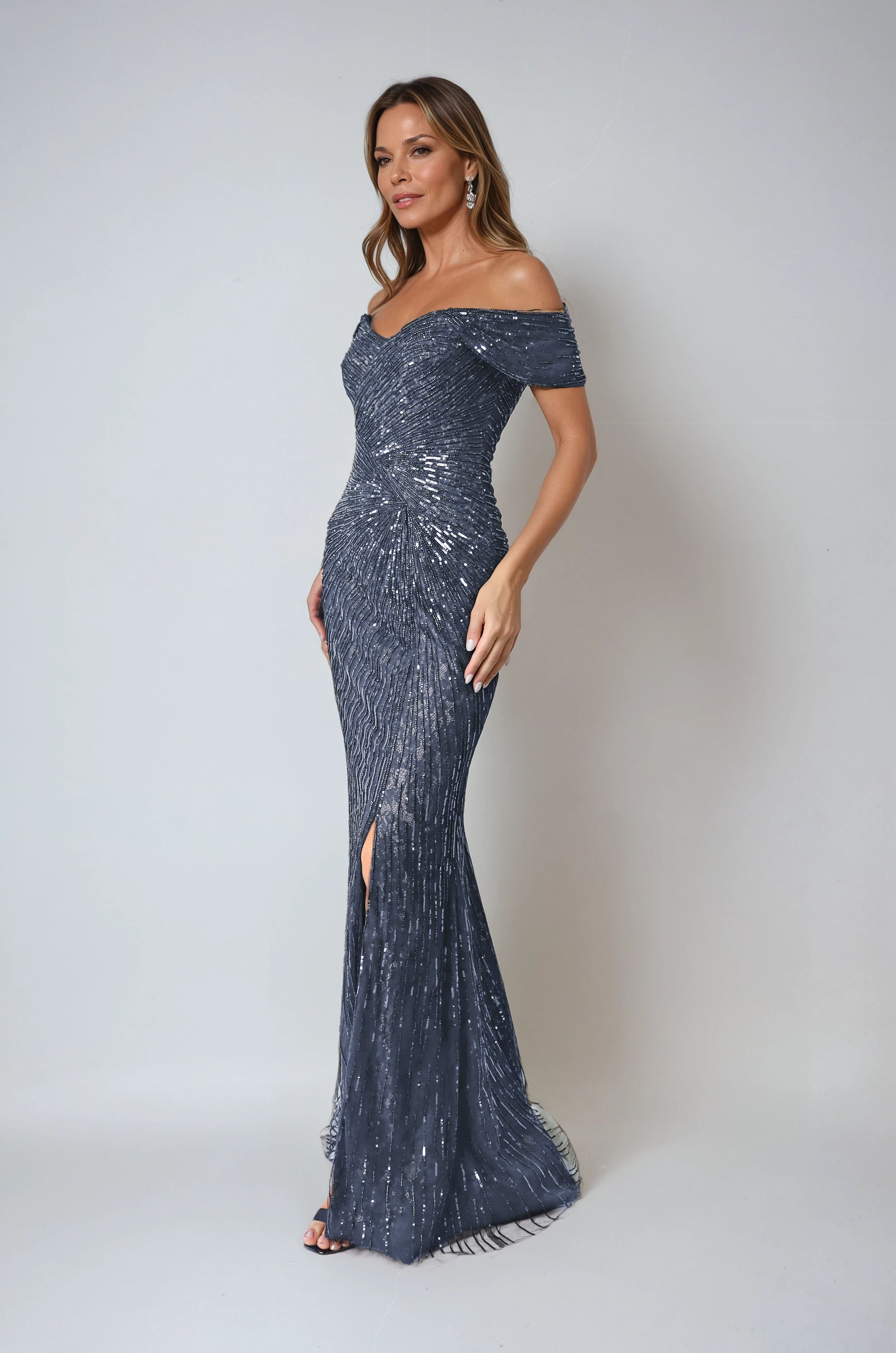 Off the Shoulder Beaded Gown