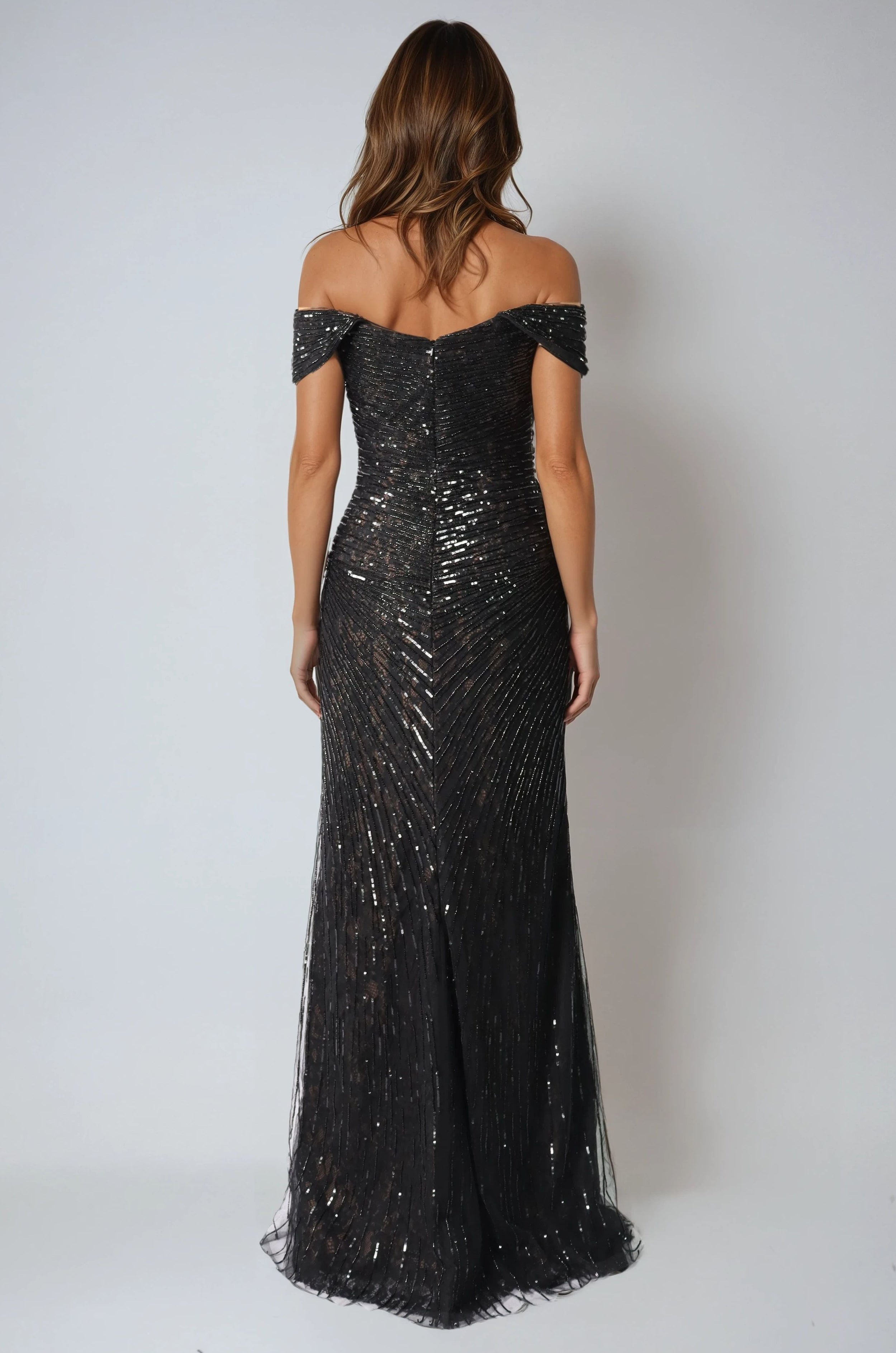 Off the Shoulder Beaded Gown (MANHASSET STOCK) Gown Rene Ruiz Collection