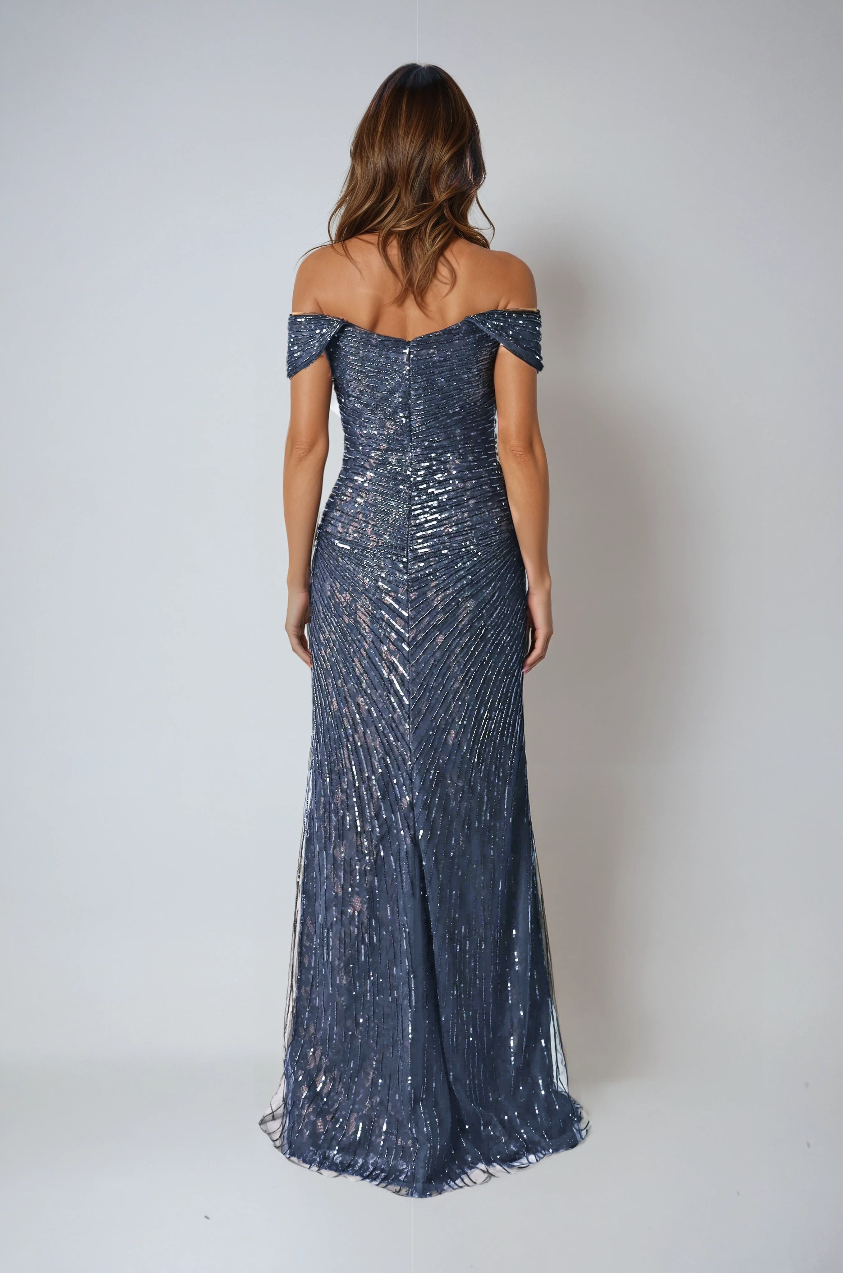 Off the Shoulder Beaded Gown
