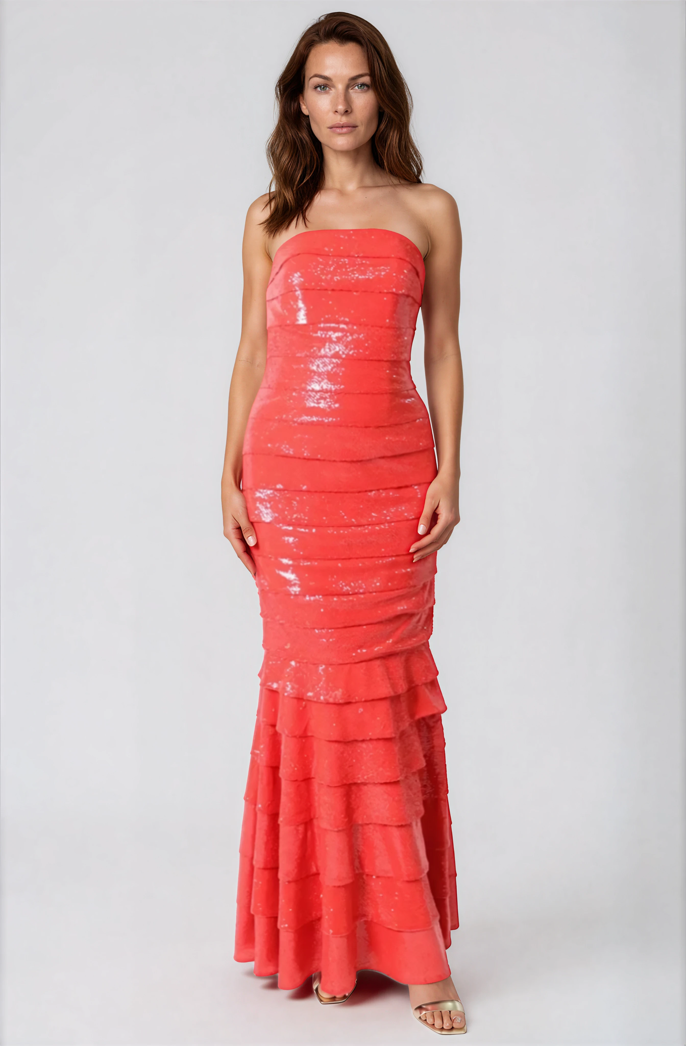 Strapless Sequin Tiered Zip Off Gown Gown Rene Ruiz Collection