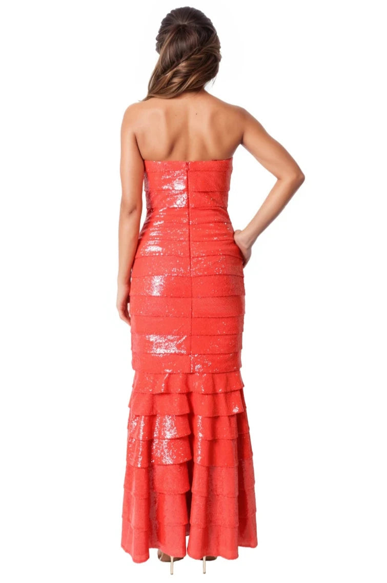 Strapless Sequin Tiered Zip Off Gown