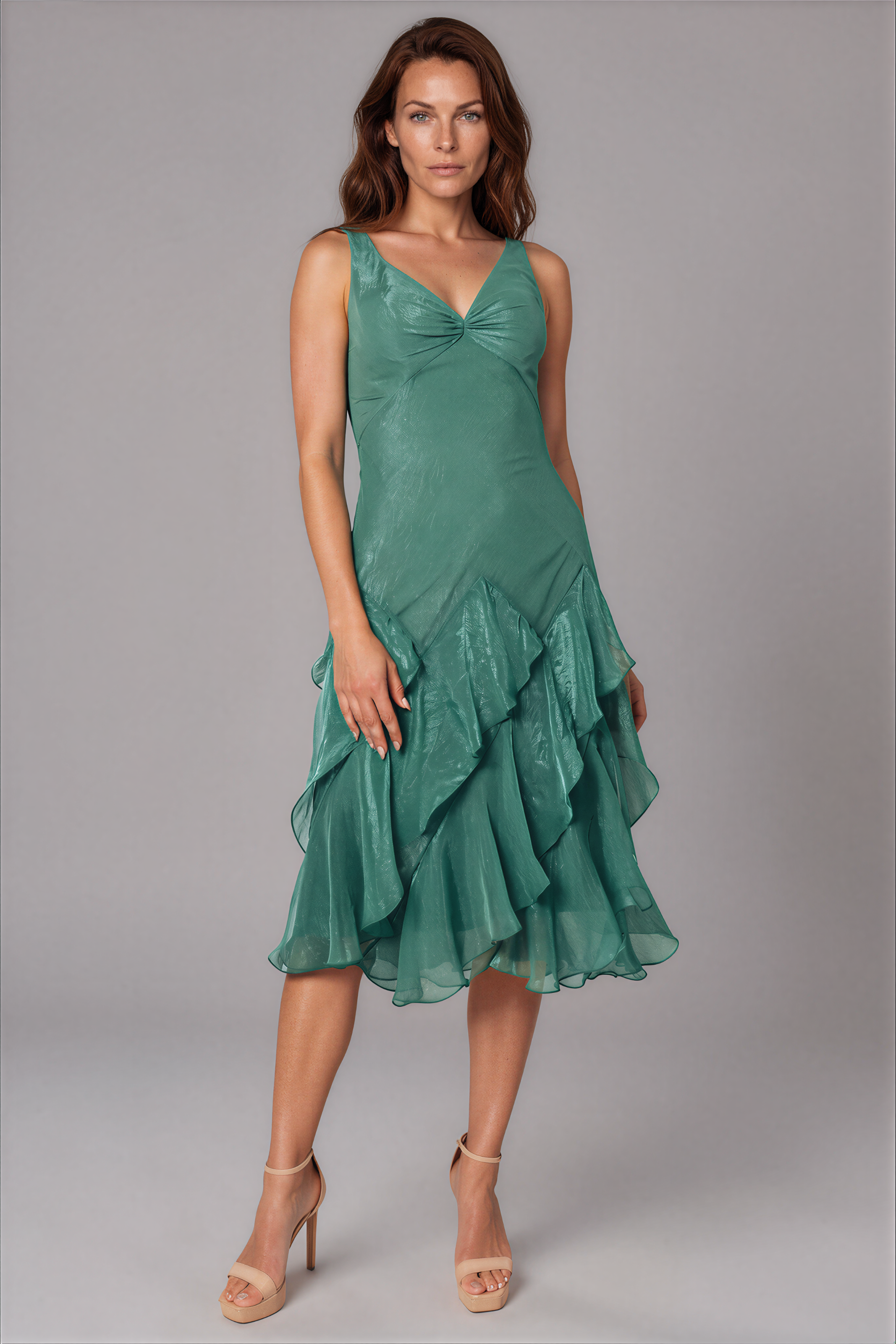 V-Neck Ruffled Chiffon Cocktail