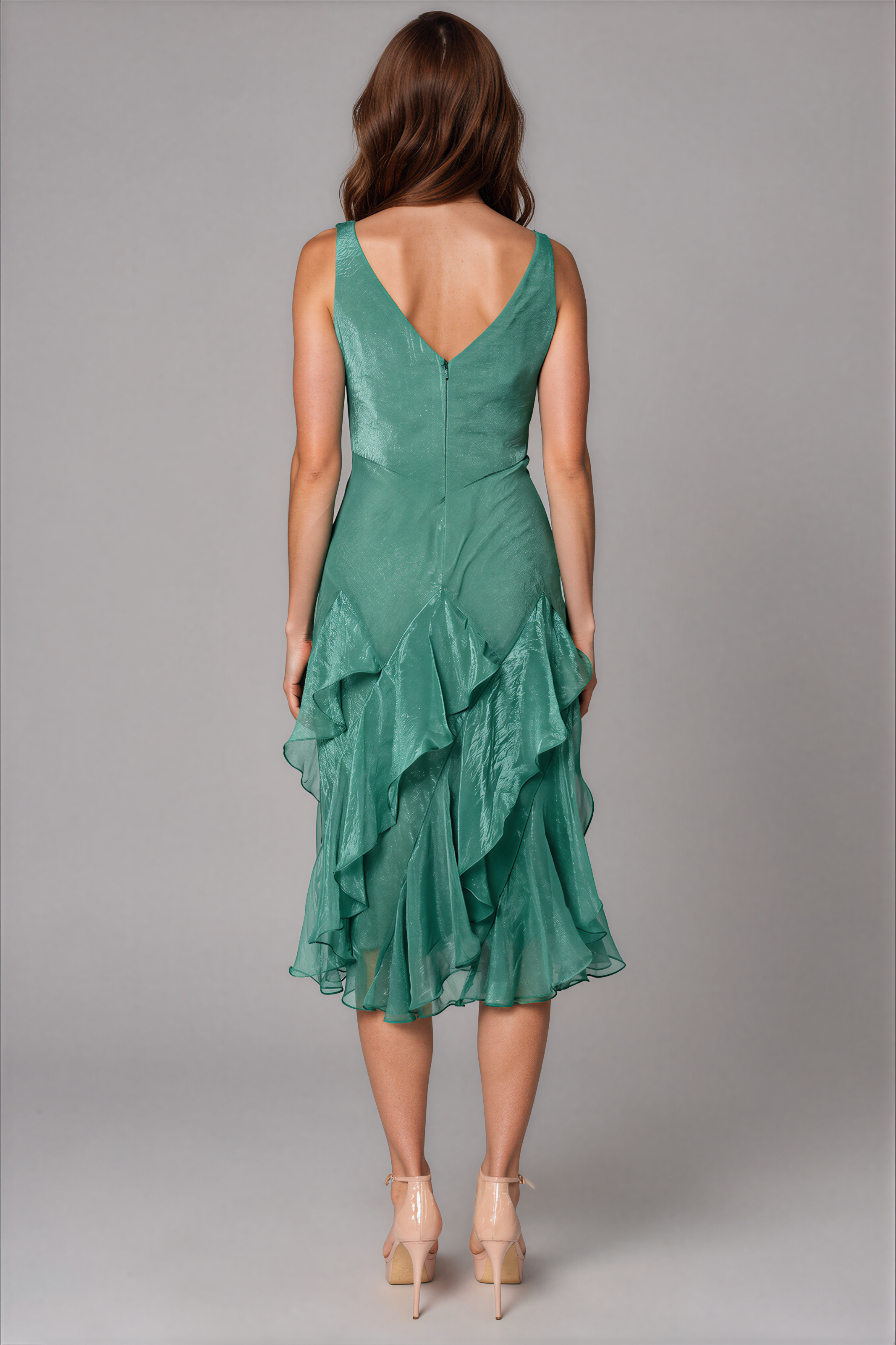 V-Neck Ruffled Chiffon Cocktail