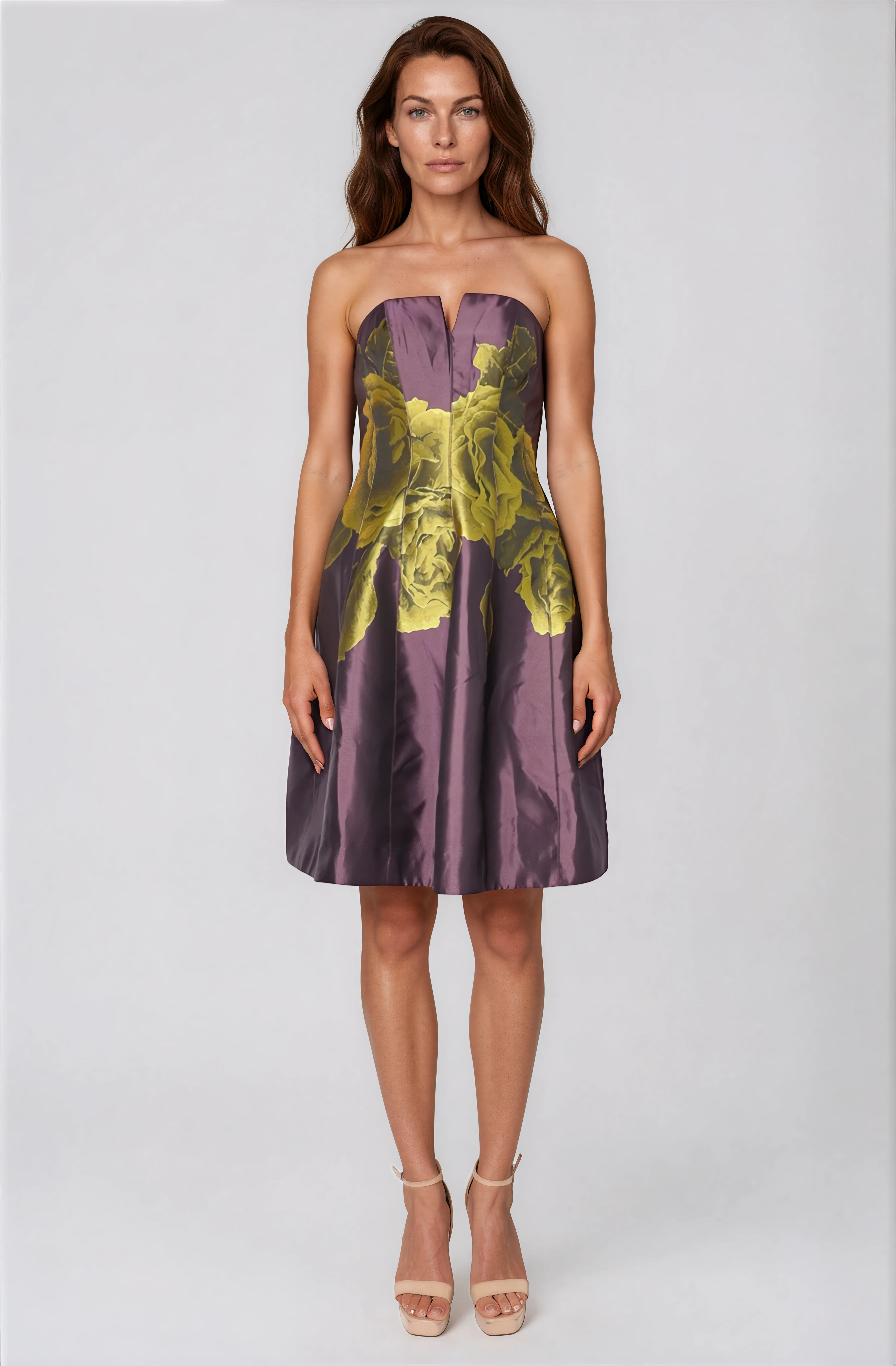 Strapless Floral Brocade A-Line Cocktail Rene Ruiz Collection