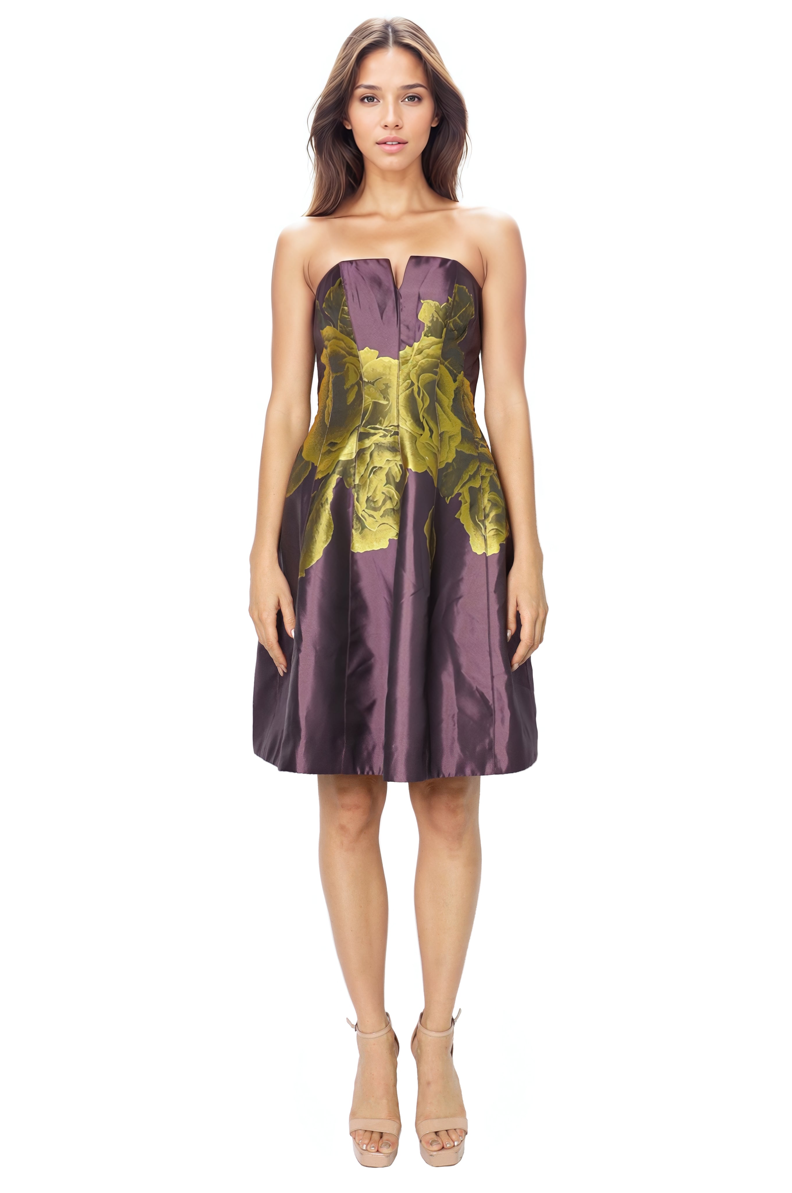 Strapless Floral Brocade A-Line Cocktail  