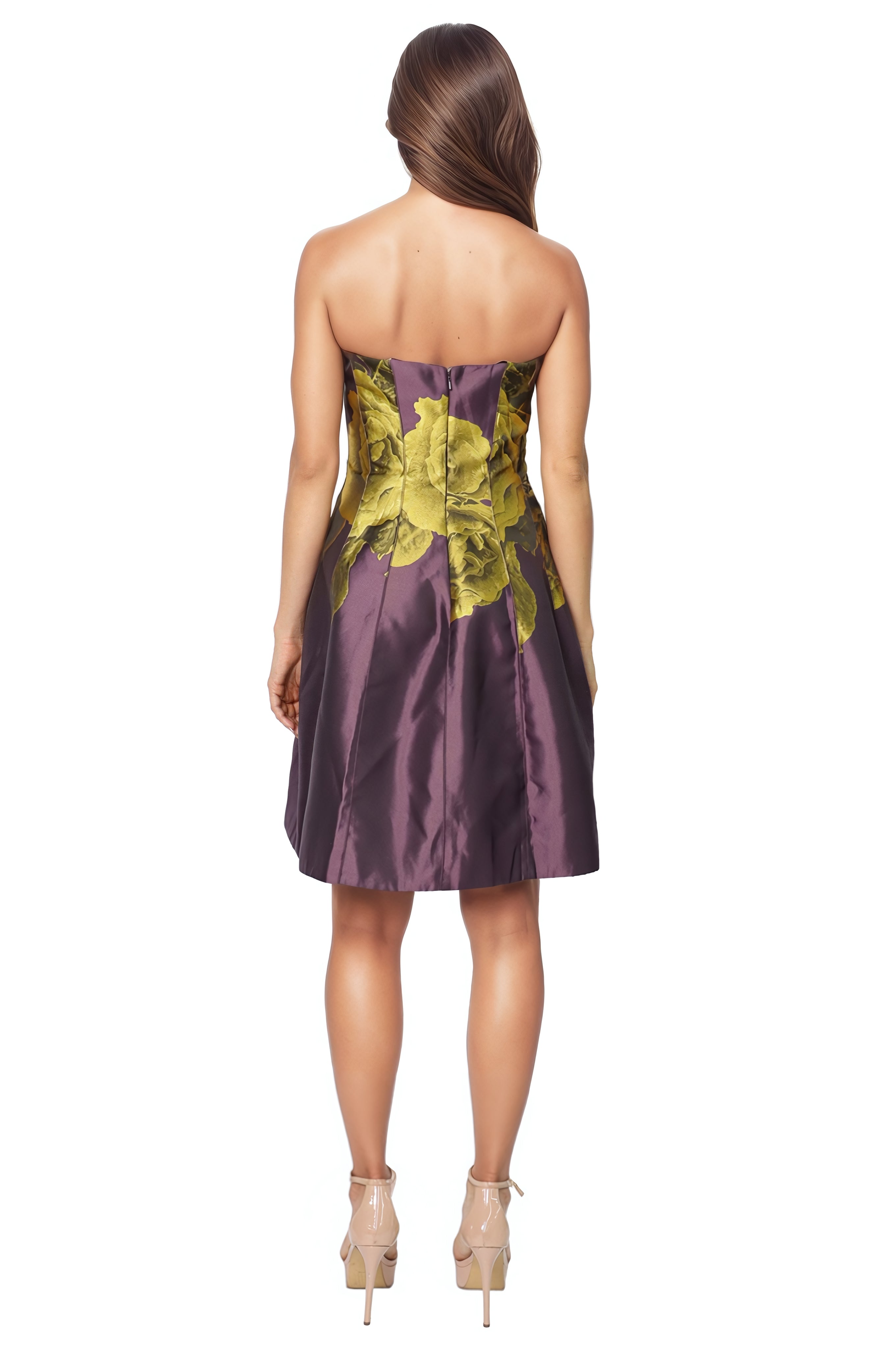 Strapless Floral Brocade A-Line Cocktail  