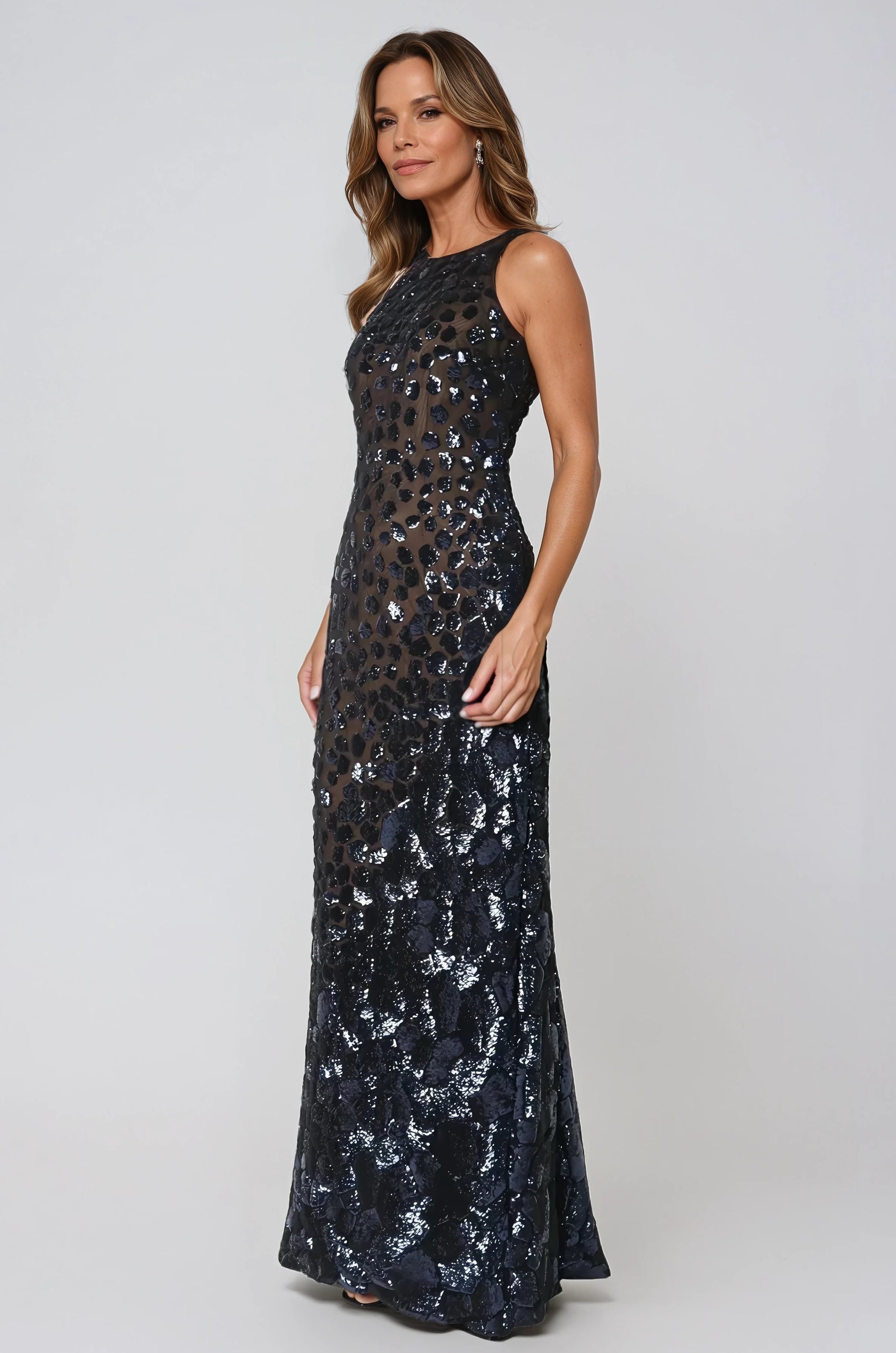 Halter Sequin Fit And Flare Gown Gown Rene Ruiz Collection