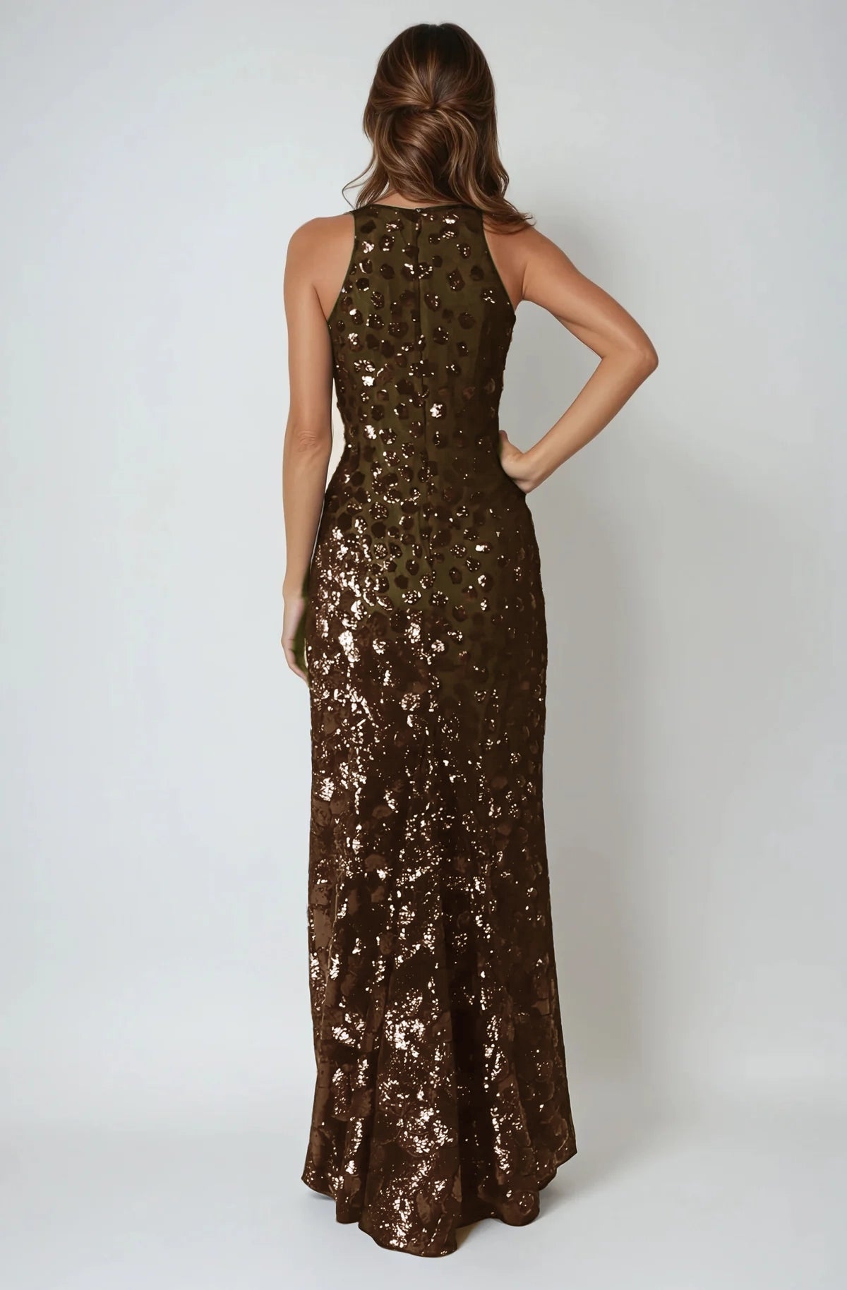 Halter Sequin Fit And Flare Gown