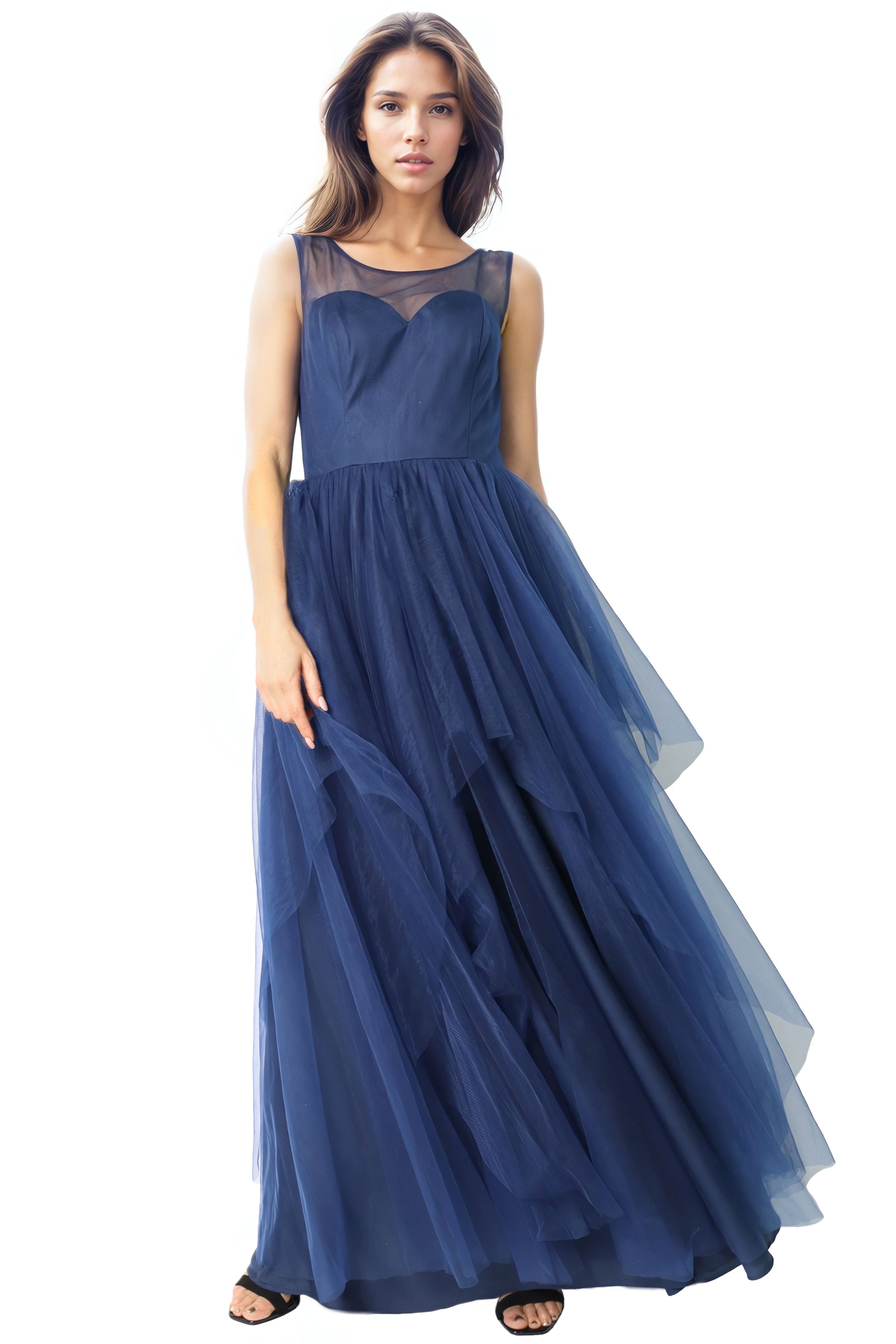 Illusion Neckline Tulle A-Line Gown