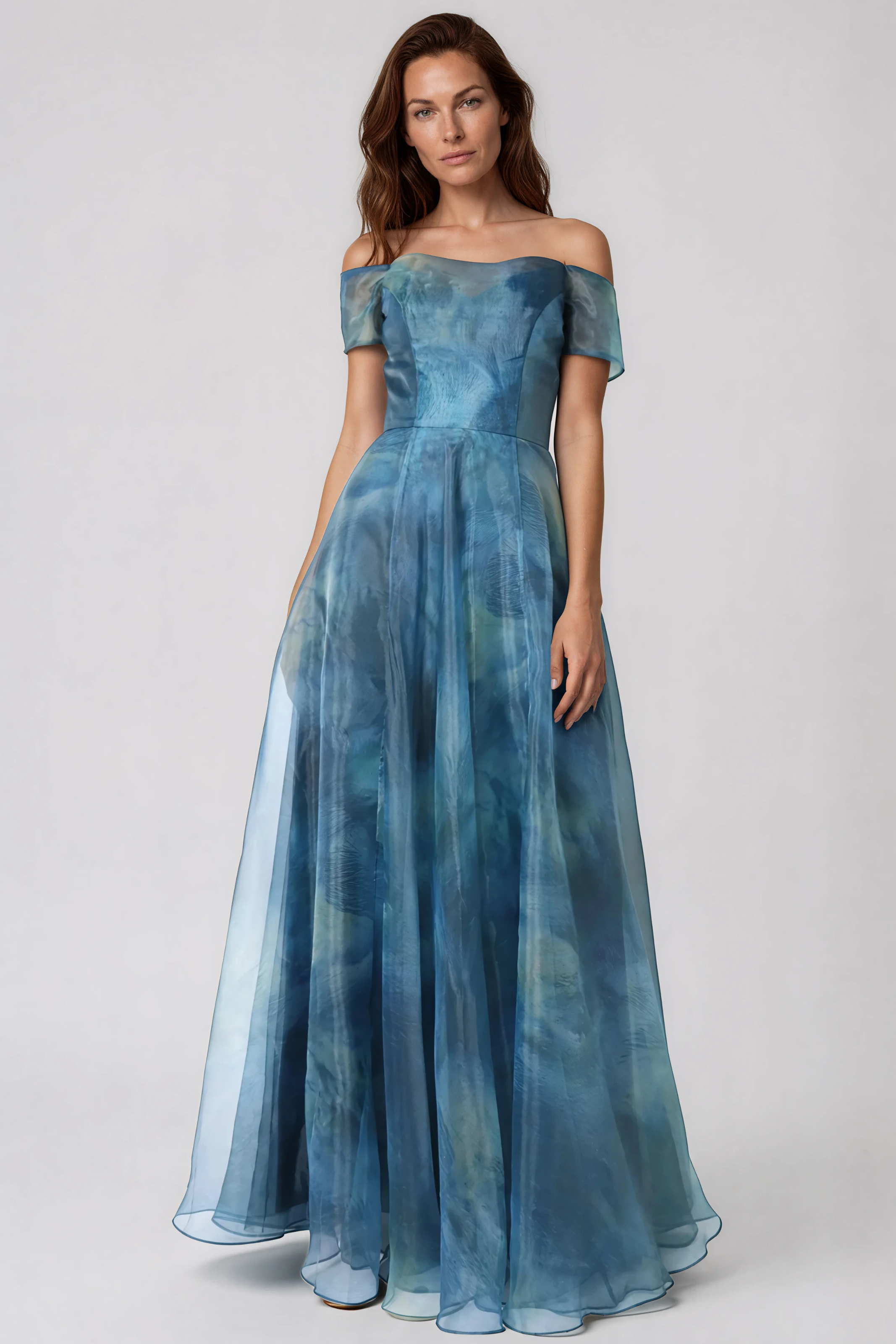 blue off the shoulder dress formal Beaded Off-the-Shoulder Long Prom Dress main image 1