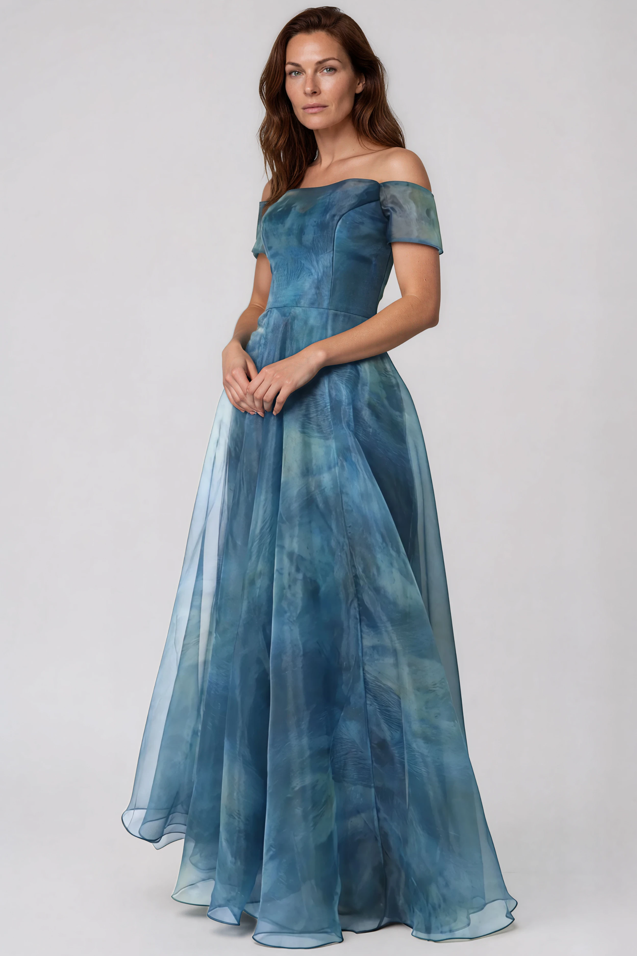 Off The Shoulder Organza A-Line Gown Gown Rene Ruiz Collection