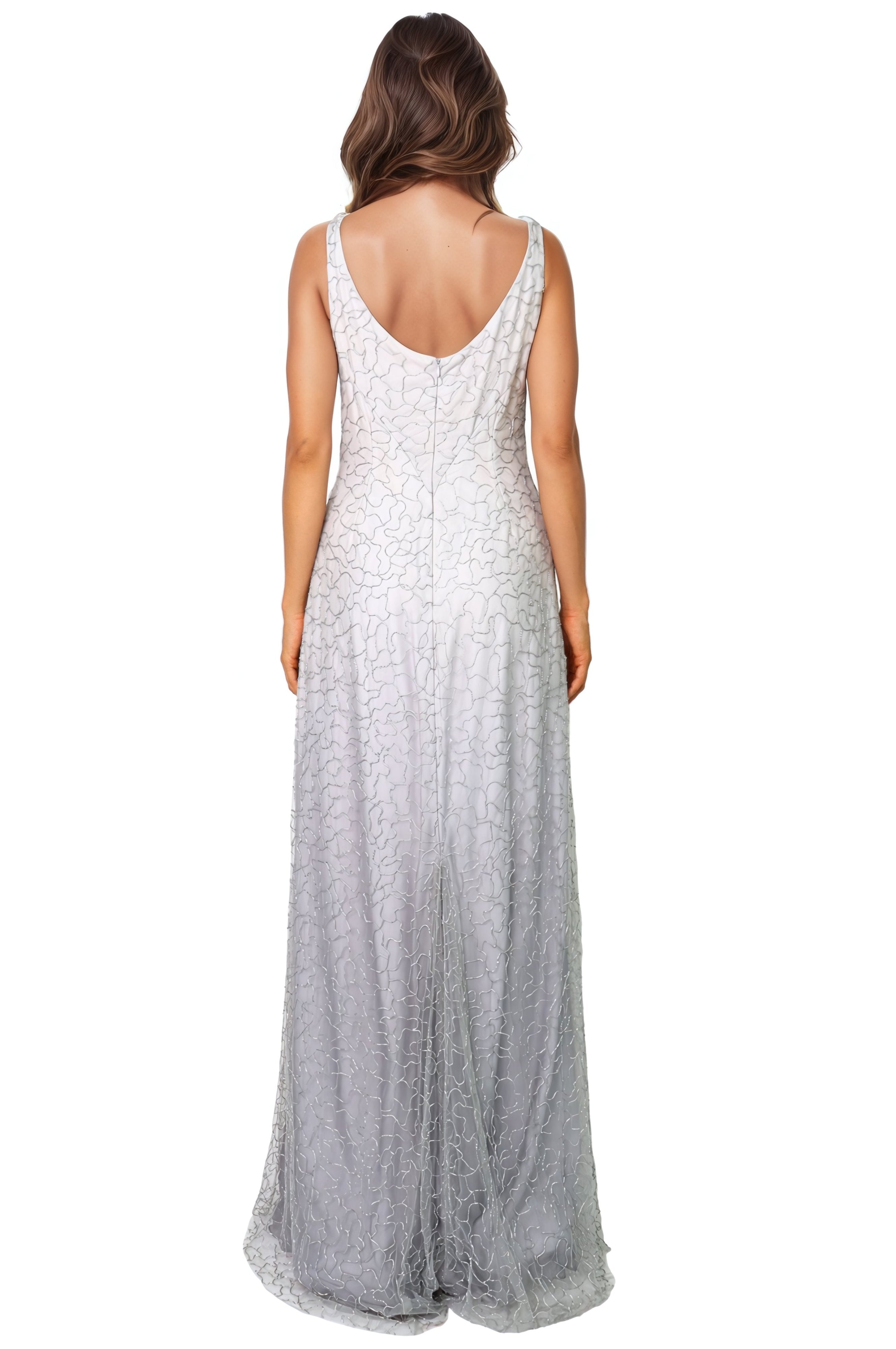 Cowl Neck Beaded Chiffon Fit And Flare Gown  