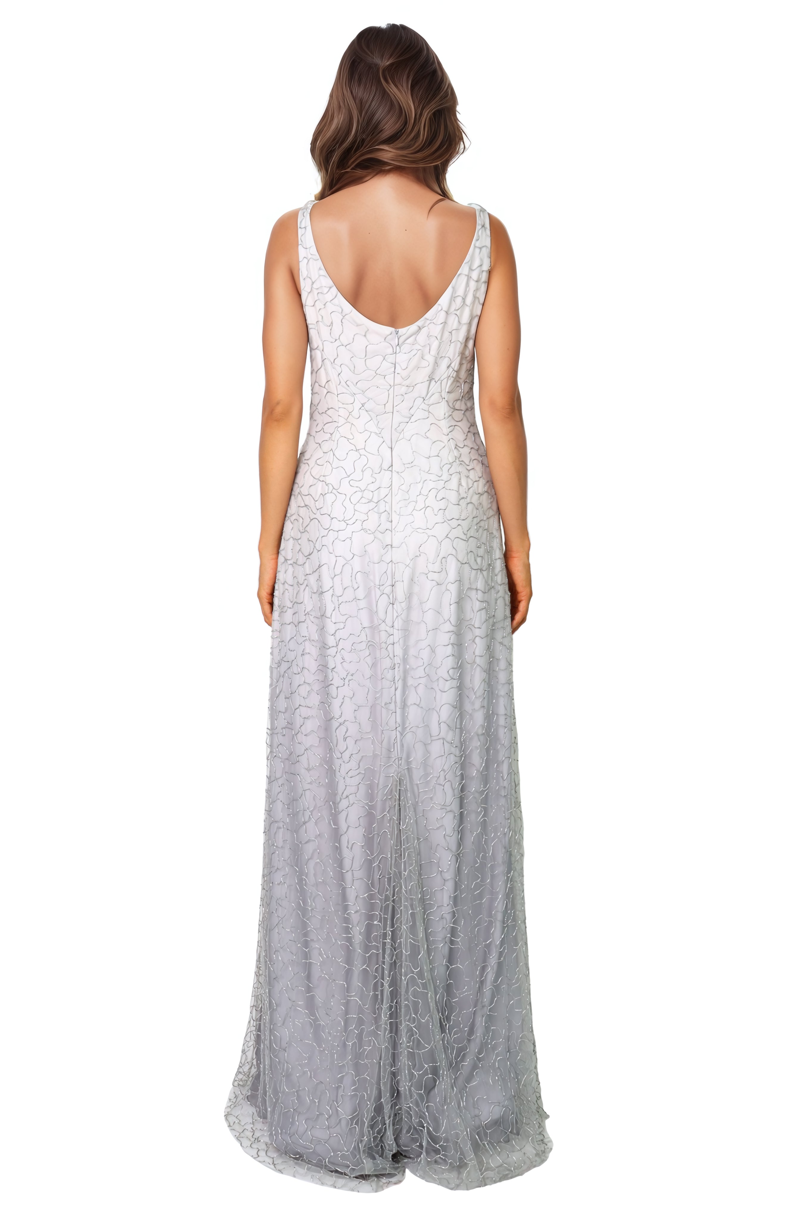 Cowl Neck Beaded Chiffon Fit And Flare Gown  