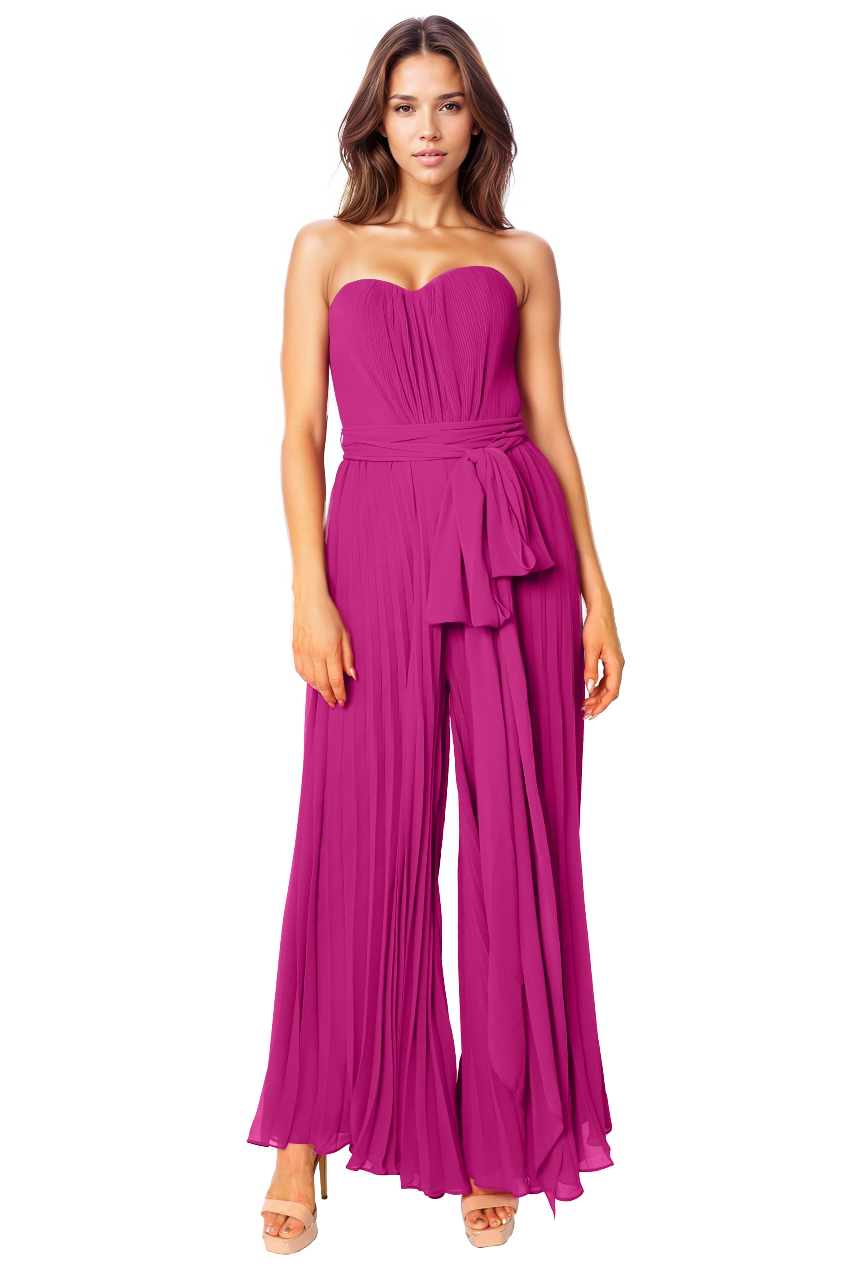 Strapless Sweetheart Pleated Chiffon Jumpsuit  