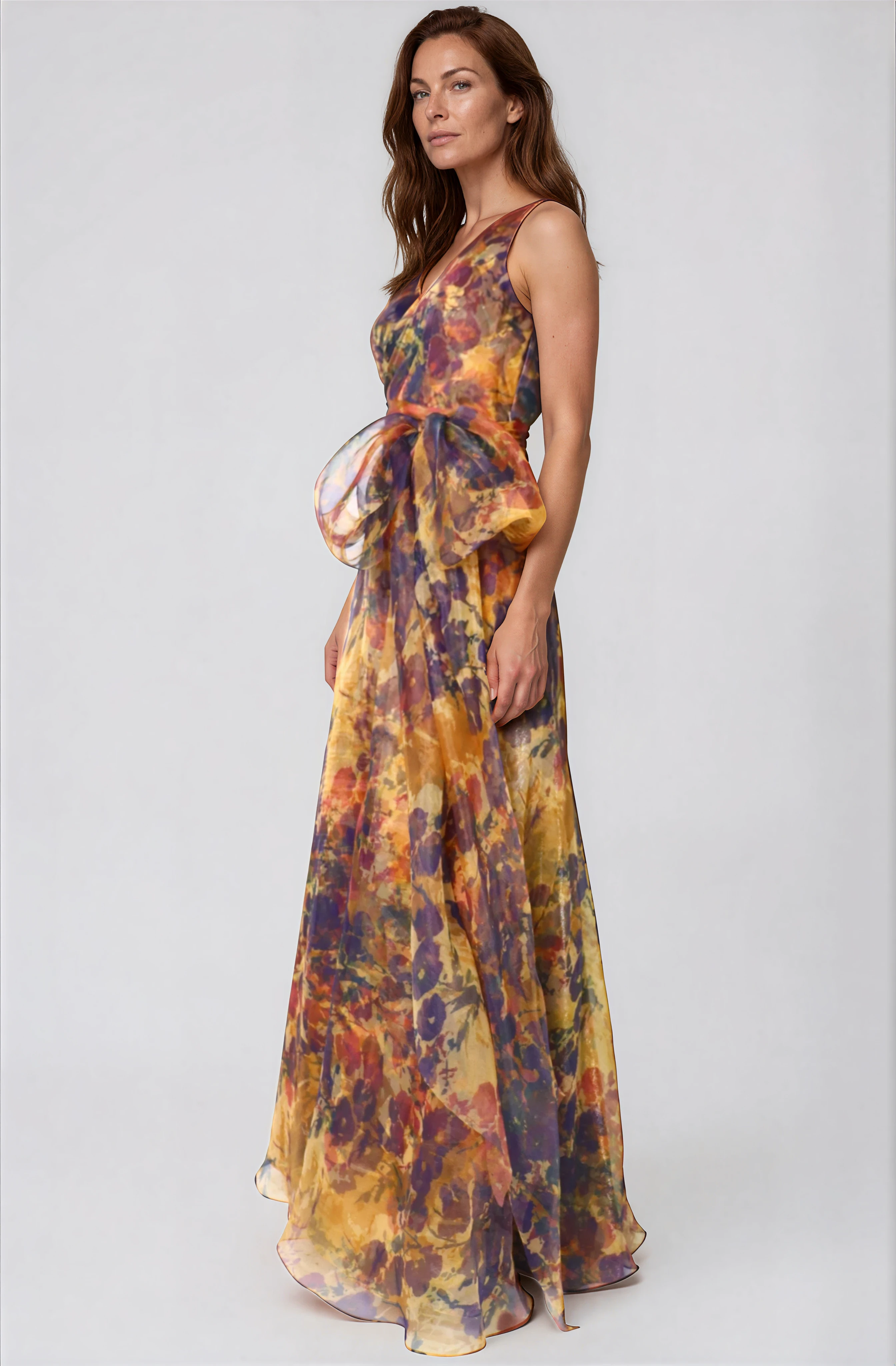 V-Neck Organza A-Line Gown Gown Rene Ruiz Collection