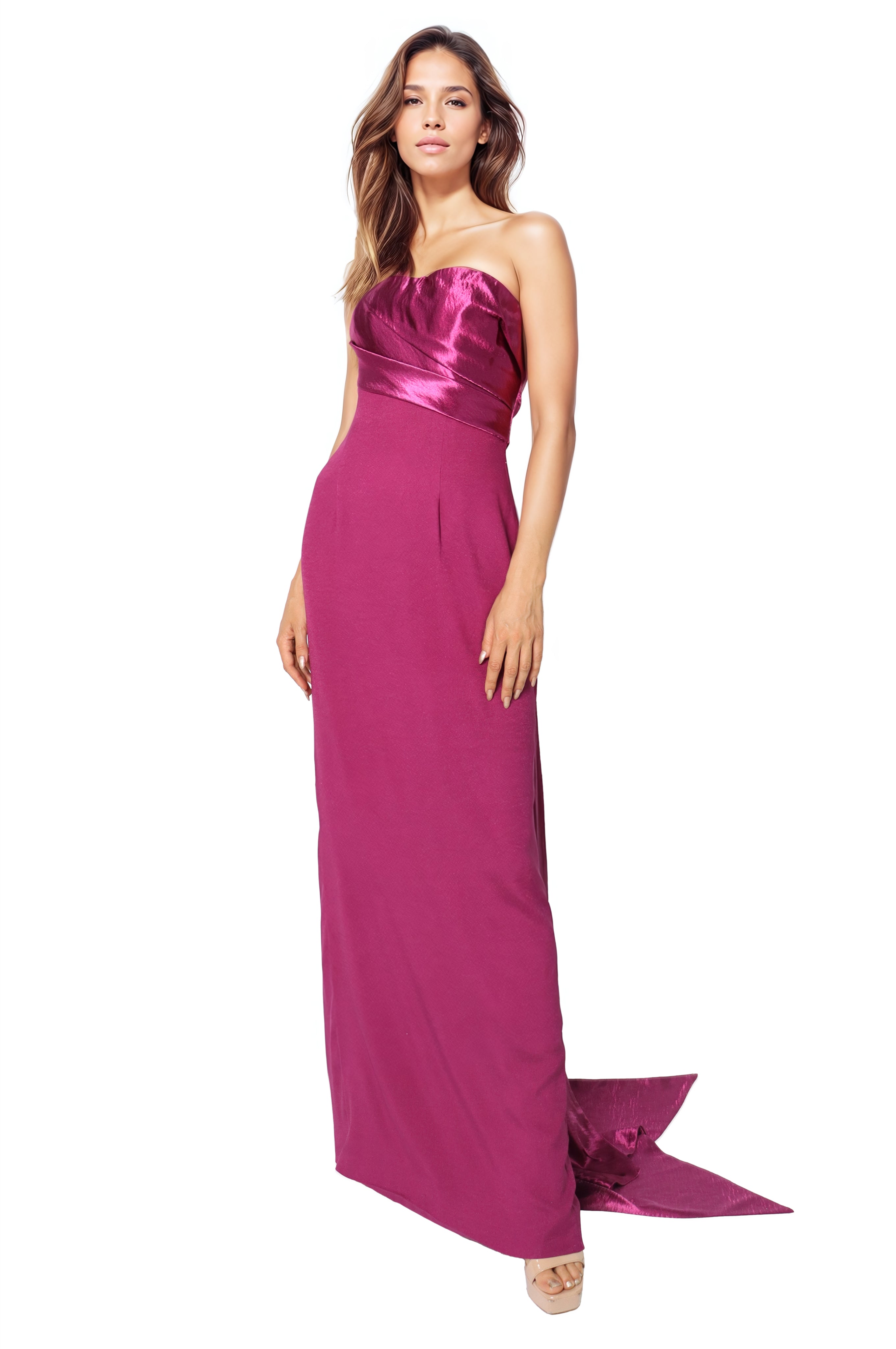 Strapless Crepe Column Gown with Satin Bow  