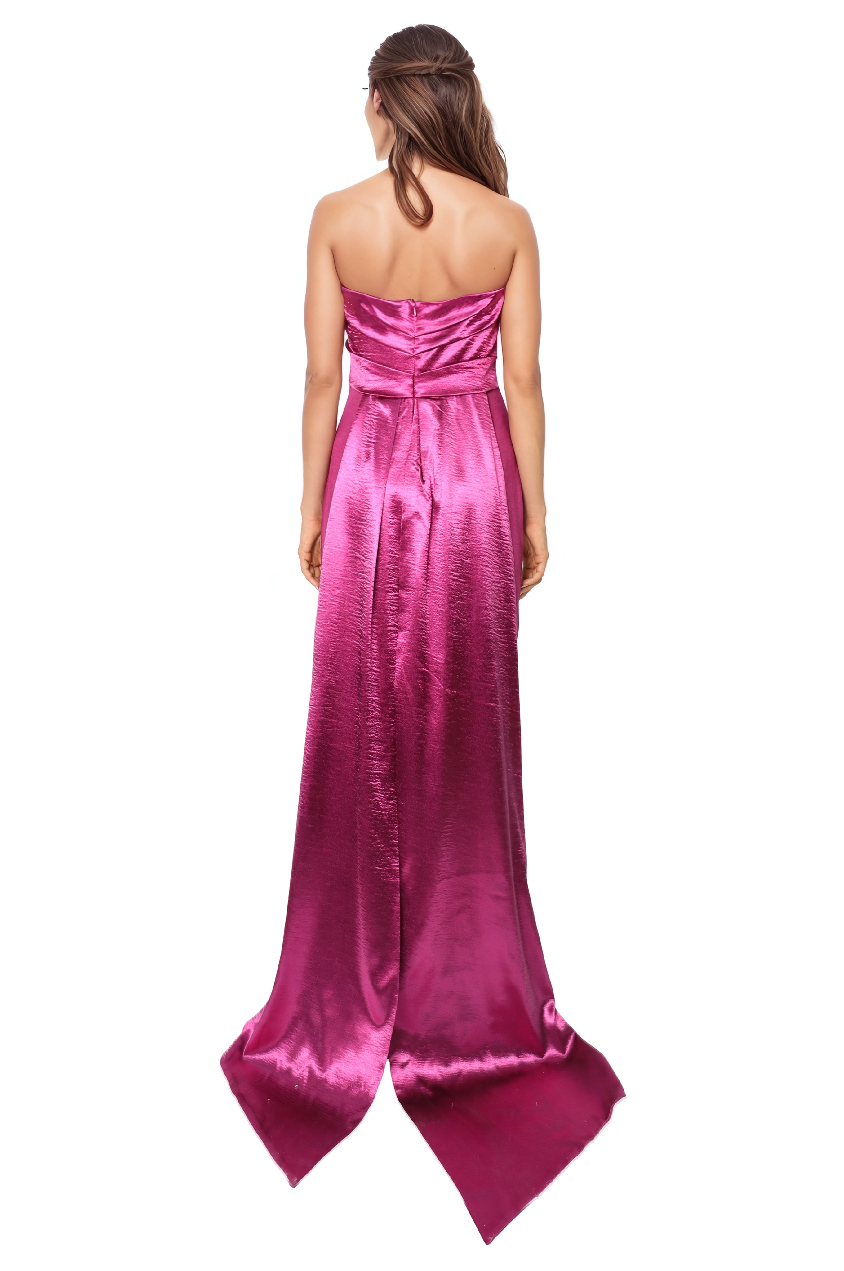 Strapless Crepe Column Gown with Satin Bow  