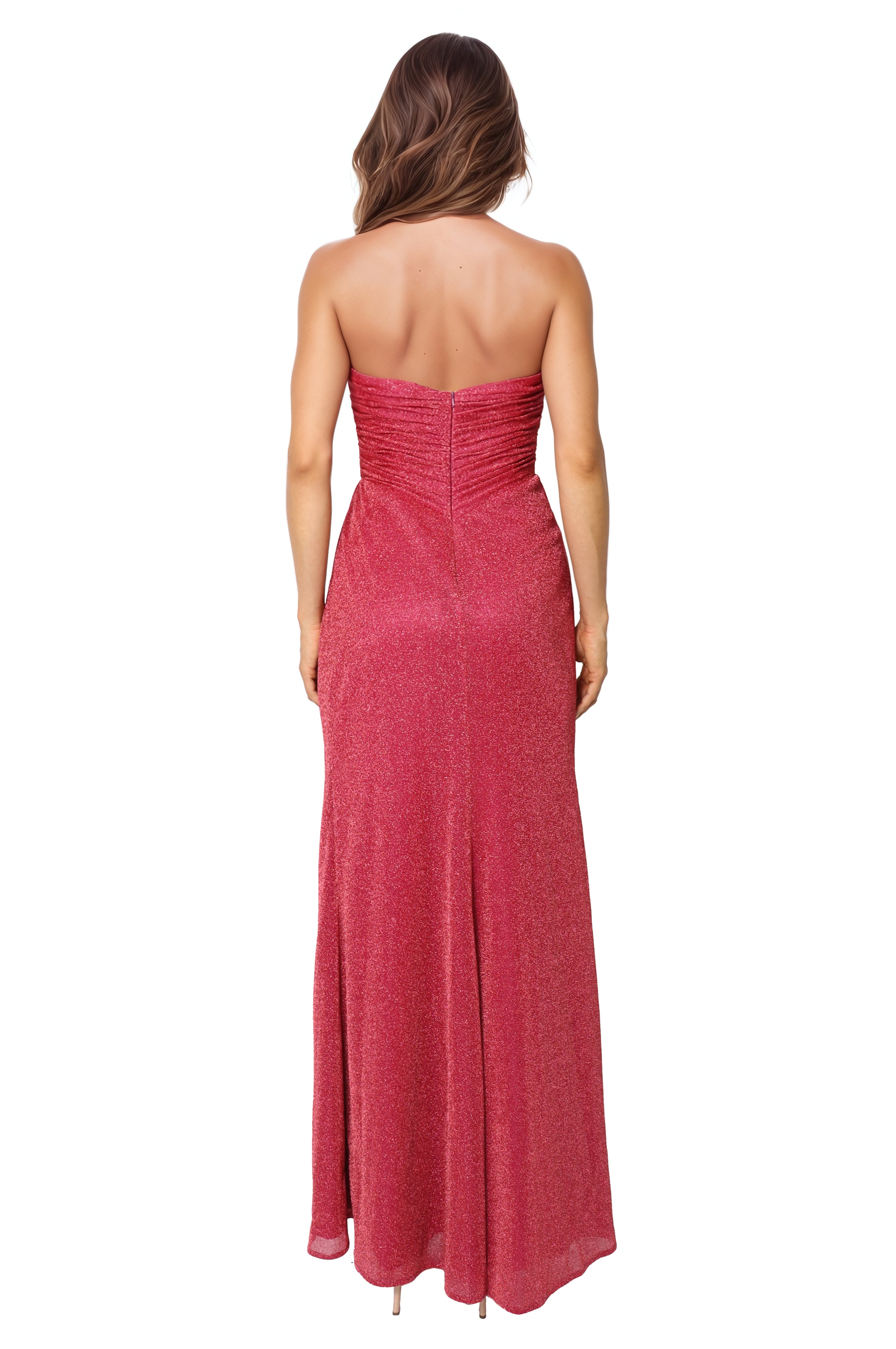 Strapless Metallic Knit Fit and Flare Gown  