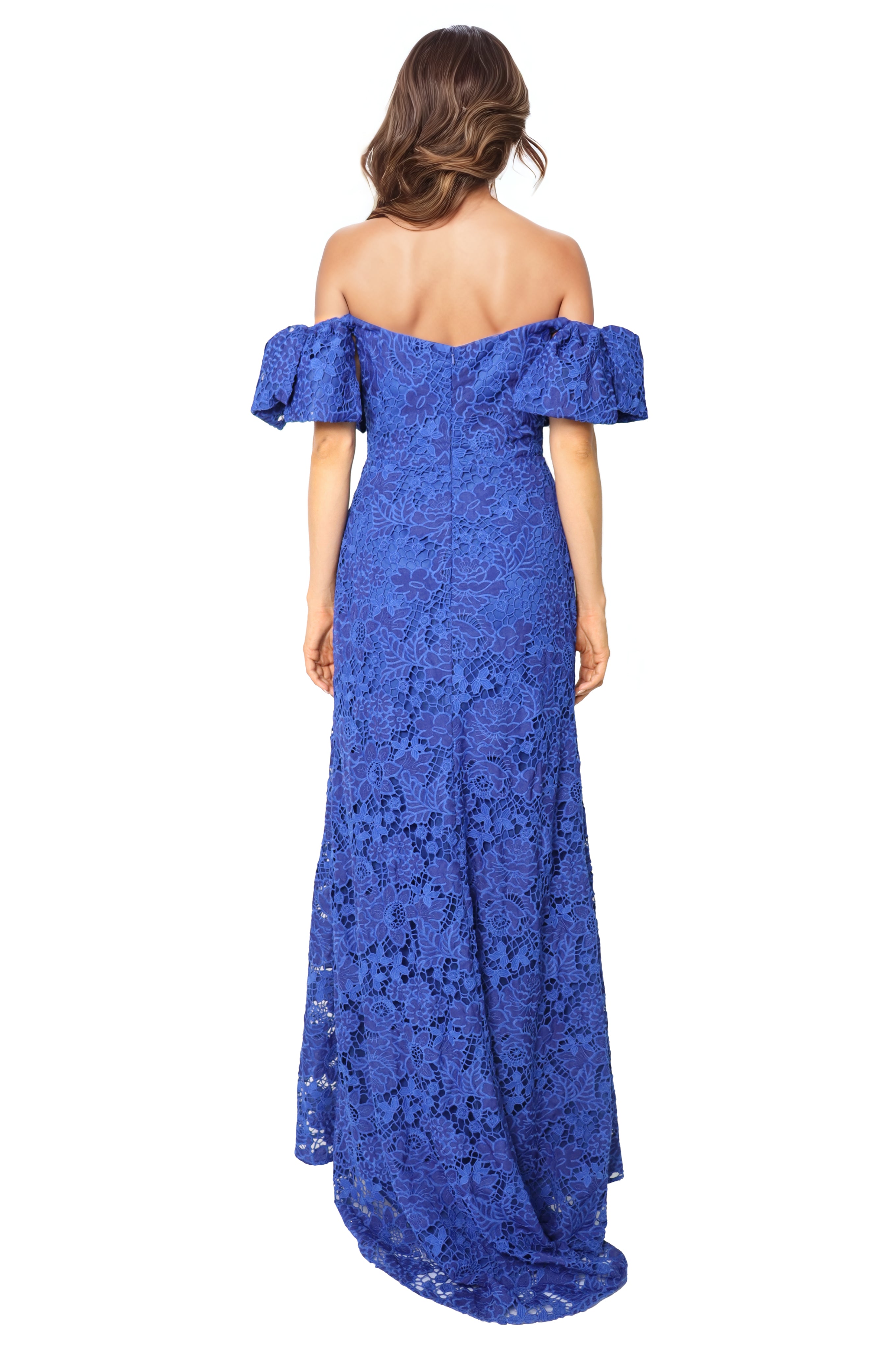 Off The Shoulder Fit And Flare Lace Gown  