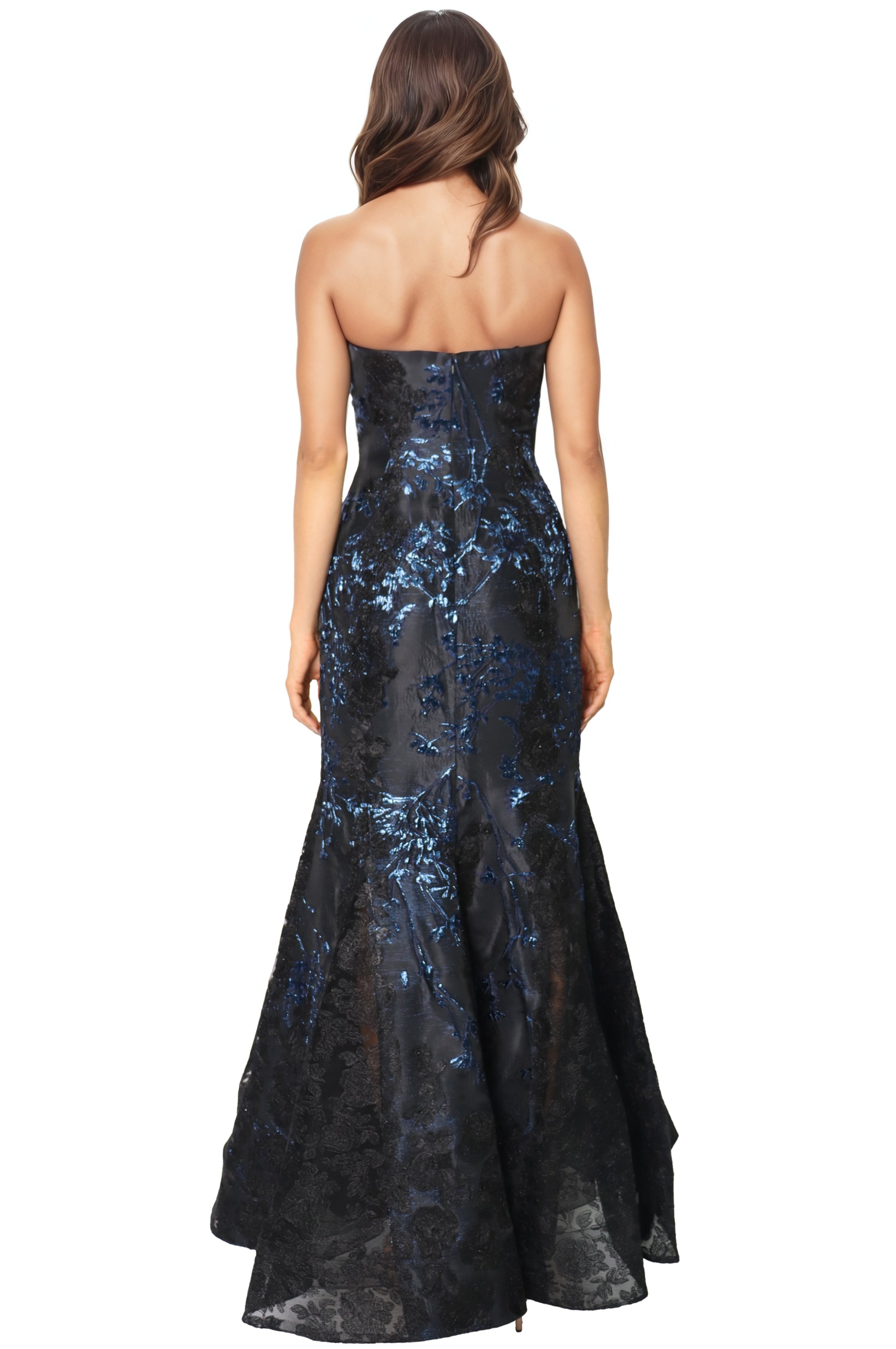 Strapless Jacquard Lace Fit And Flare Gown  